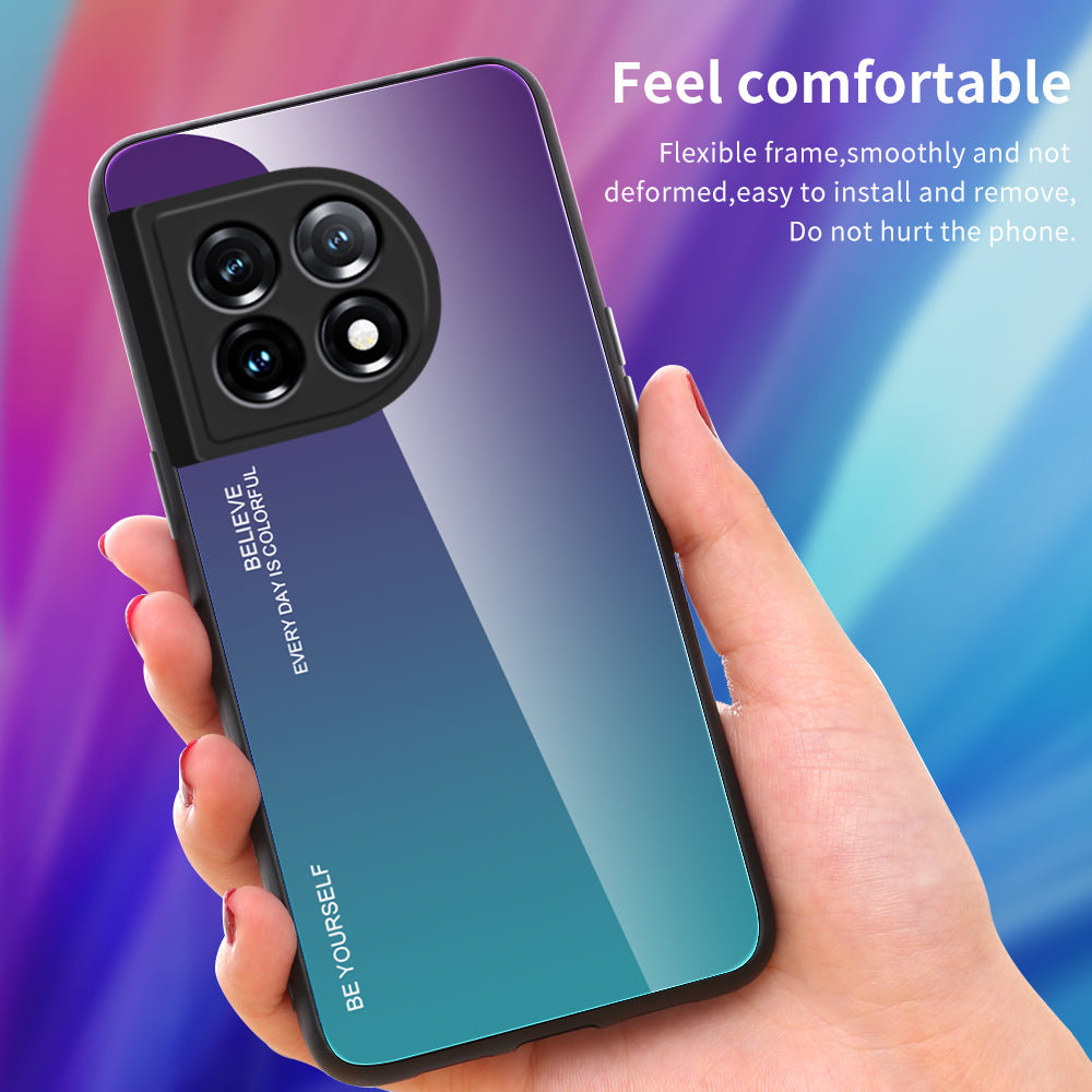 Gradient Color Phone Case for OnePlus 11 5G Tempered Glass PC TPU Anti-Scratch Phone Cover - Blue / Rose