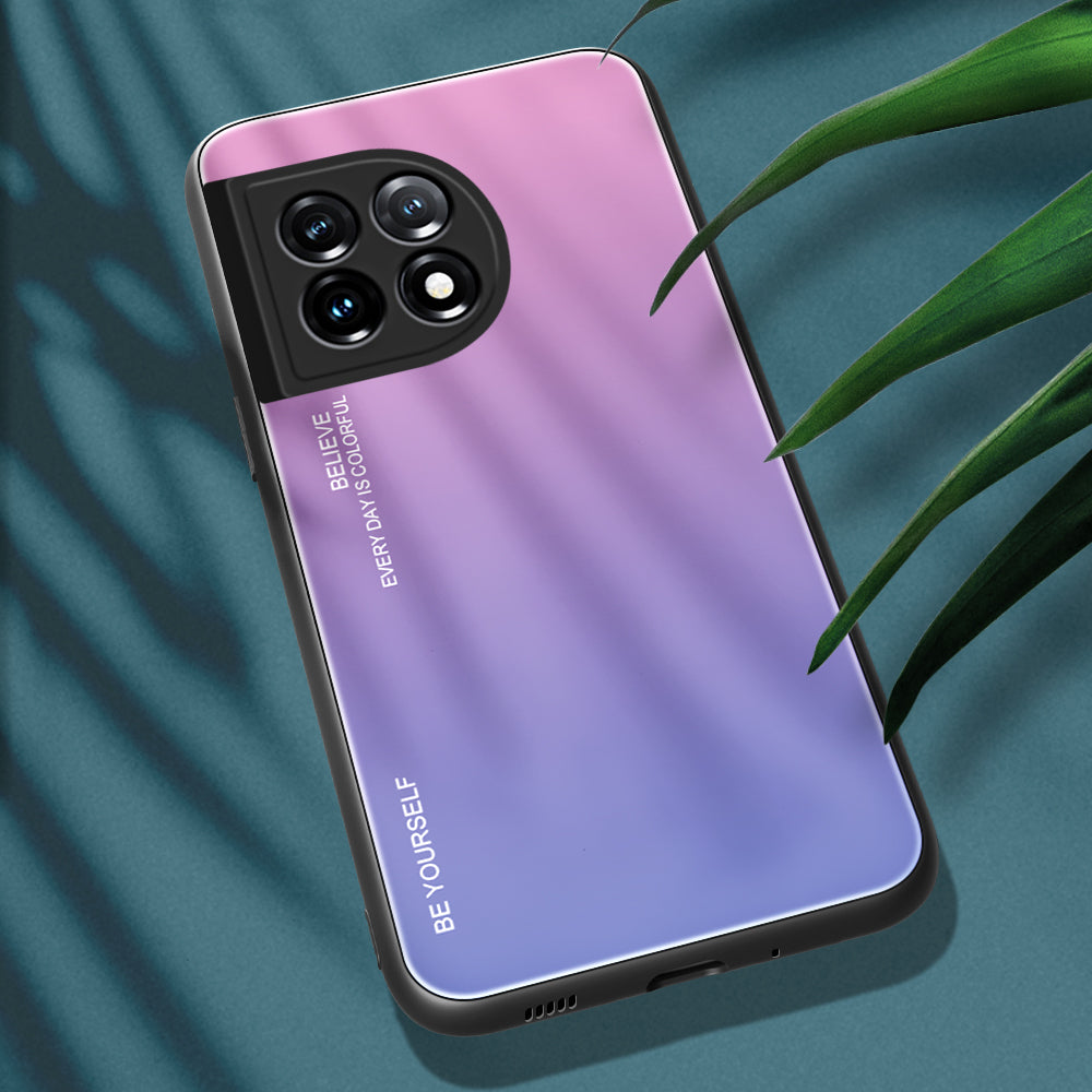 Gradient Color Phone Case for OnePlus 11 5G Tempered Glass PC TPU Anti-Scratch Phone Cover - Pink / Purple