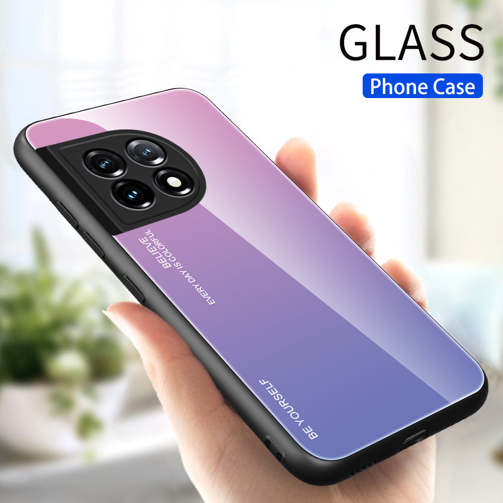Gradient Color Phone Case for OnePlus 11 5G Tempered Glass PC TPU Anti-Scratch Phone Cover - Pink / Purple