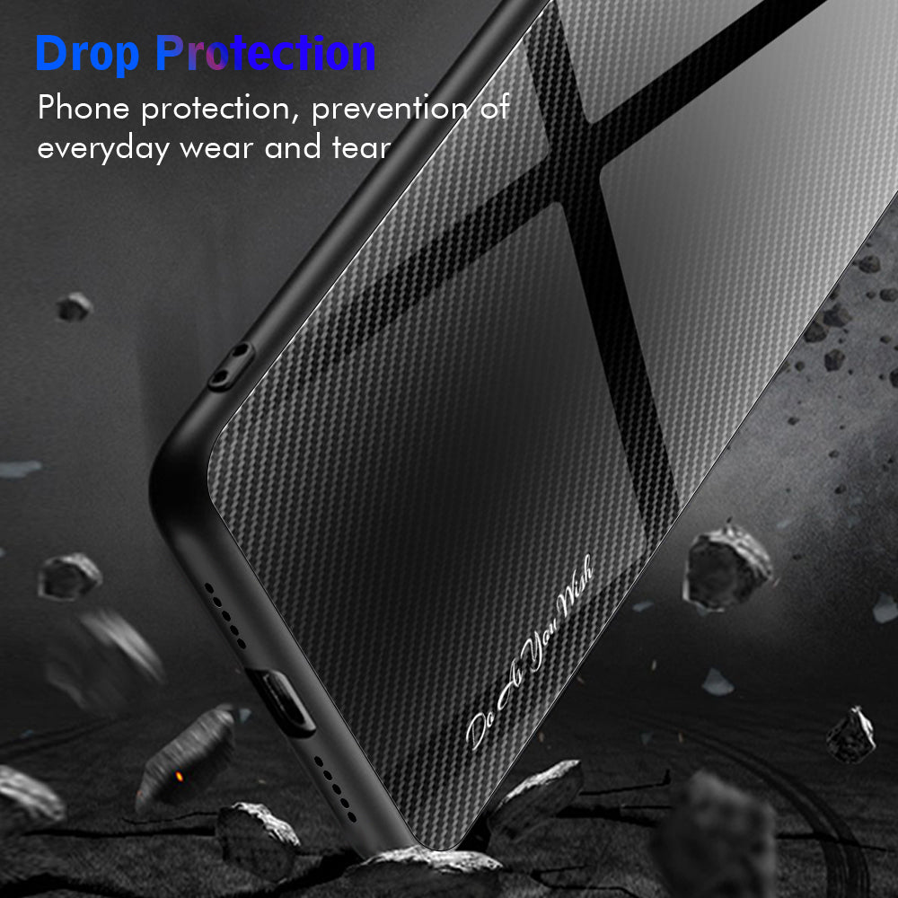 For OnePlus 11 5G TPU+Tempered Glass Phone Case Carbon Fiber Texture Cellphone Protective Cover - Baby Blue