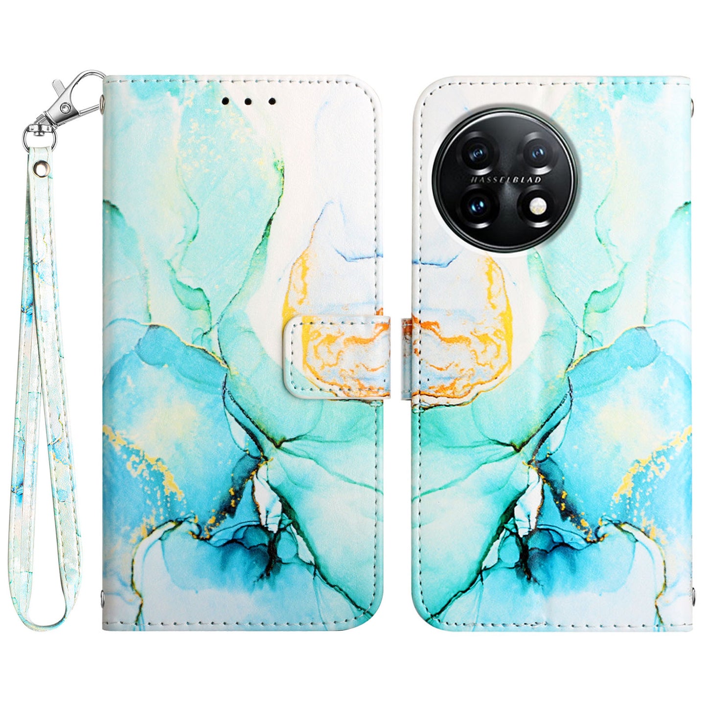 YB Pattern Printing Leather Series-5 For OnePlus 11 5G Marble Pattern Protective Cover Phone Case Wallet - Green 003