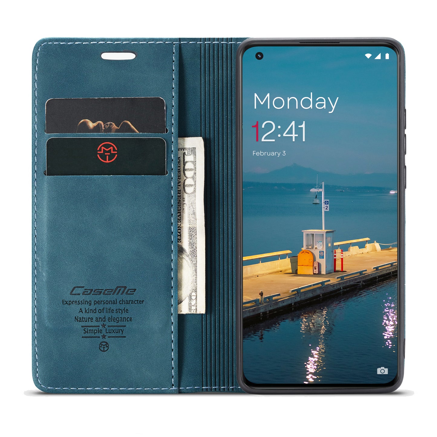 CASEME 013 Series Phone Shell for OnePlus 11 5G Magnetic Flip PU Leather Case Wallet Stand Cover - Blue