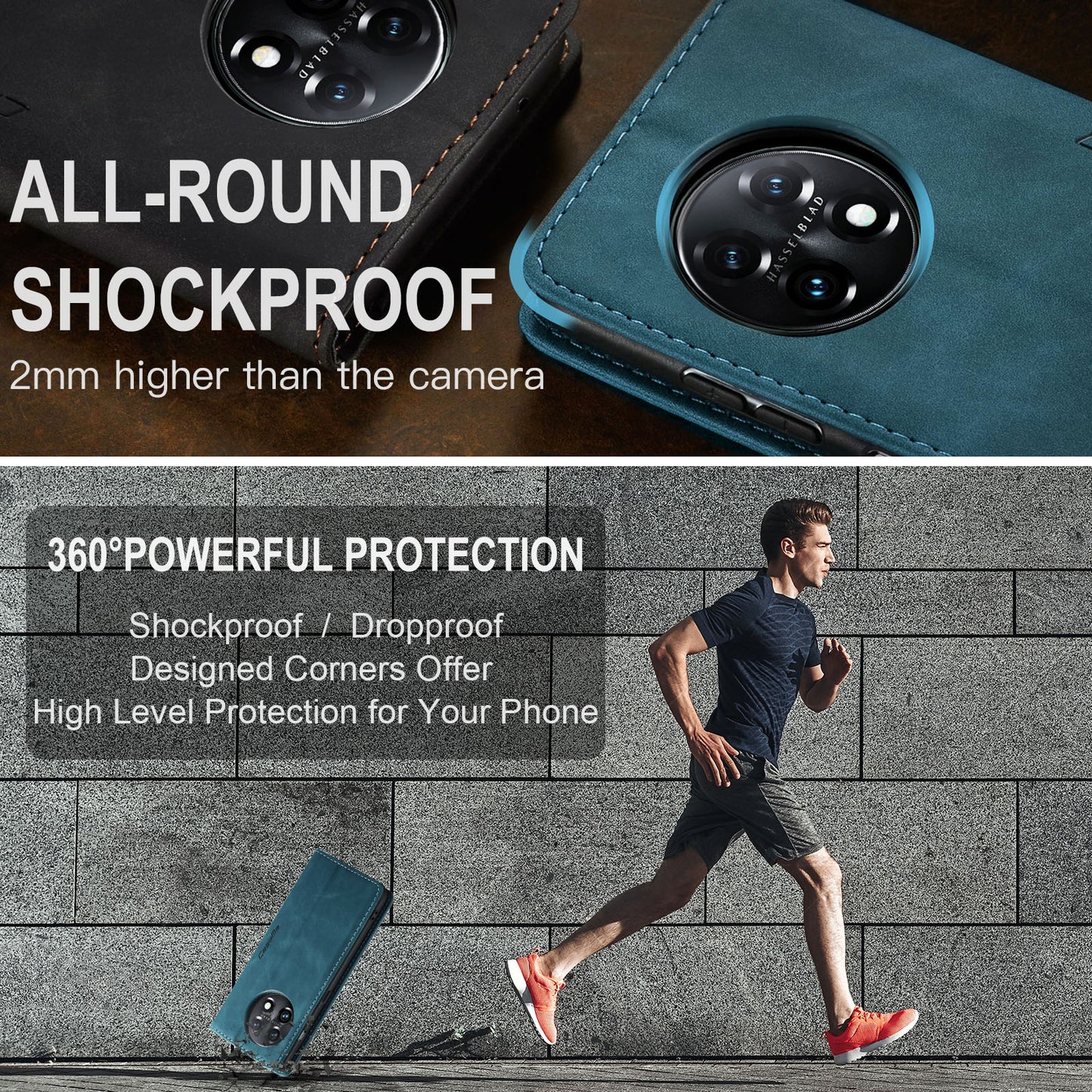 CASEME 013 Series Phone Shell for OnePlus 11 5G Magnetic Flip PU Leather Case Wallet Stand Cover - Blue