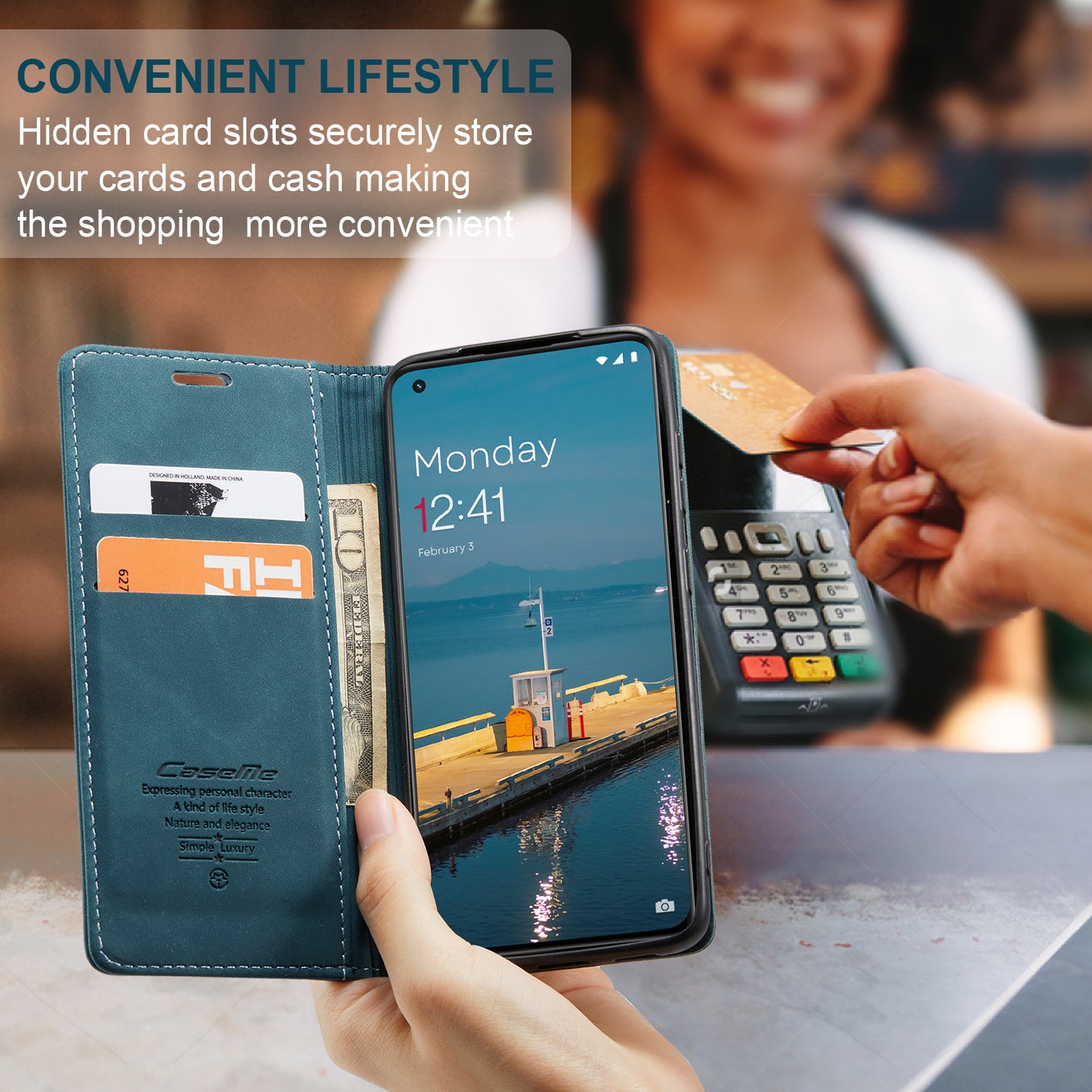 CASEME 013 Series Phone Shell for OnePlus 11 5G Magnetic Flip PU Leather Case Wallet Stand Cover - Blue