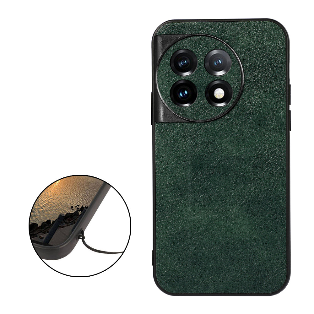For OnePlus 11 5G Litchi Texture Phone Case Leather Coated PC+TPU Phone Cover - Green