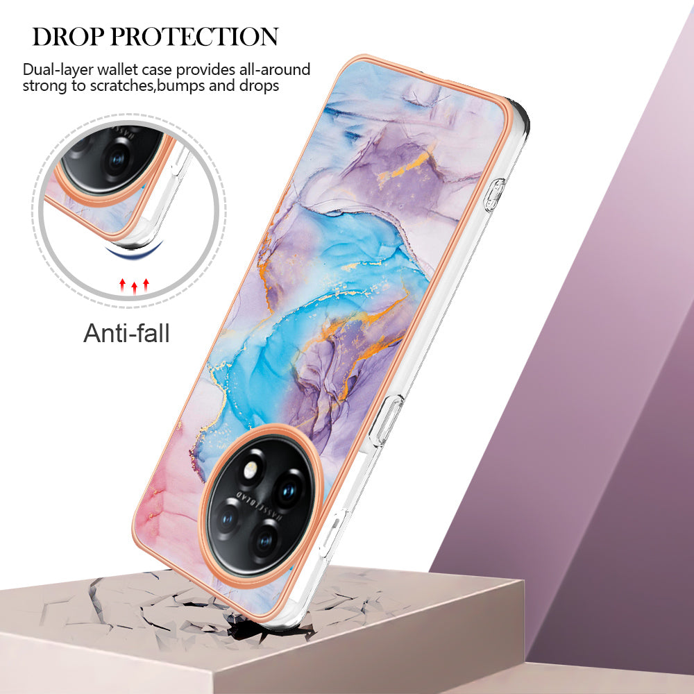YB IMD Series-1 for OnePlus 11 5G Anti-Dust Phone Case Marble Floral Pattern Electroplating TPU IMD Cover - Milky Way Marble Blue