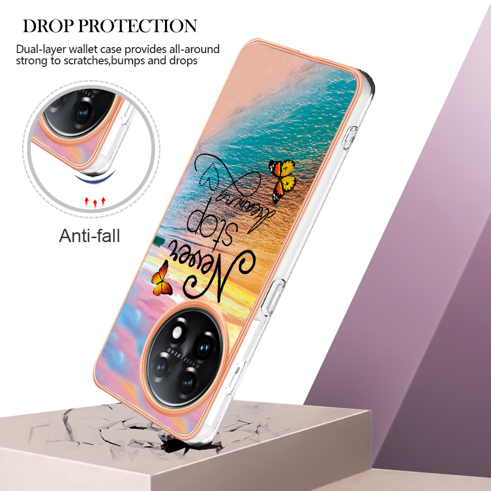 YB IMD Series-1 for OnePlus 11 5G Anti-Dust Phone Case Marble Floral Pattern Electroplating TPU IMD Cover - Never Stop Dreaming