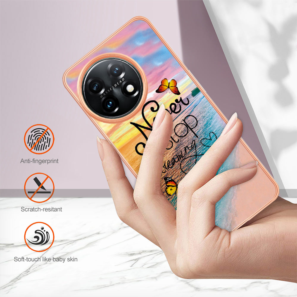 YB IMD Series-1 for OnePlus 11 5G Anti-Dust Phone Case Marble Floral Pattern Electroplating TPU IMD Cover - Never Stop Dreaming