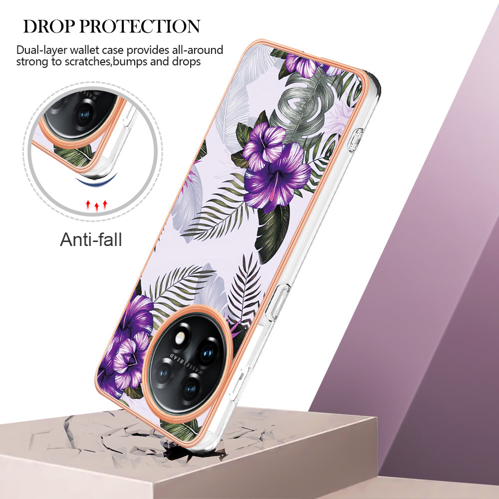 YB IMD Series-1 for OnePlus 11 5G Anti-Dust Phone Case Marble Floral Pattern Electroplating TPU IMD Cover - Purple Flower
