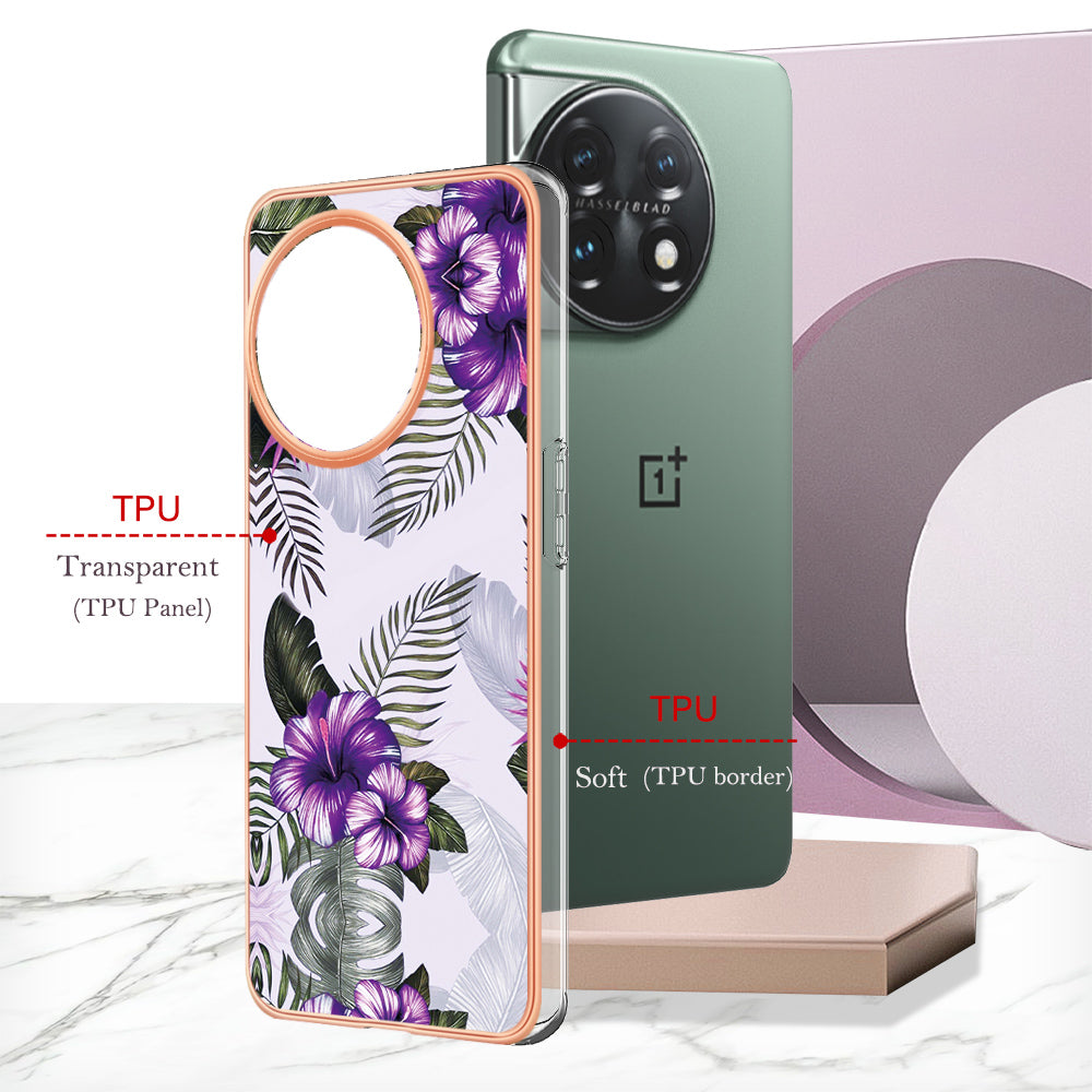 YB IMD Series-1 for OnePlus 11 5G Anti-Dust Phone Case Marble Floral Pattern Electroplating TPU IMD Cover - Purple Flower