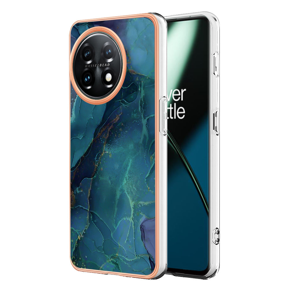 YB IMD Series-16 Style E Phone Case For OnePlus 11 5G , 2.0mm Electroplating IMD Marble Pattern TPU Cover - Green