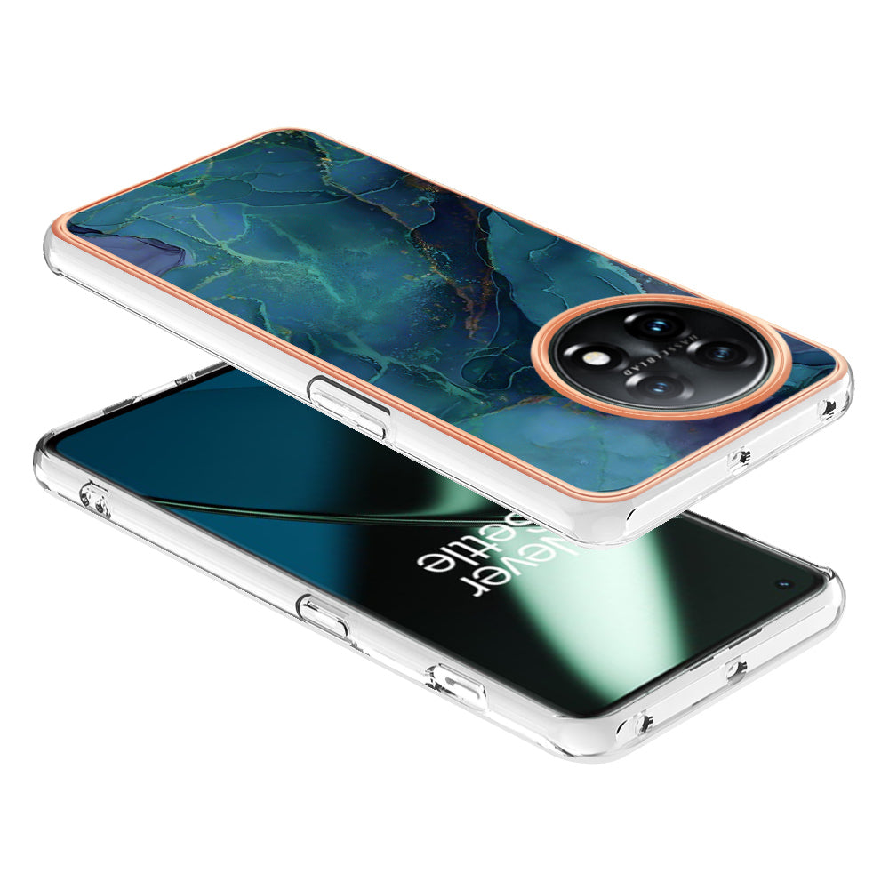 YB IMD Series-16 Style E Phone Case For OnePlus 11 5G , 2.0mm Electroplating IMD Marble Pattern TPU Cover - Green