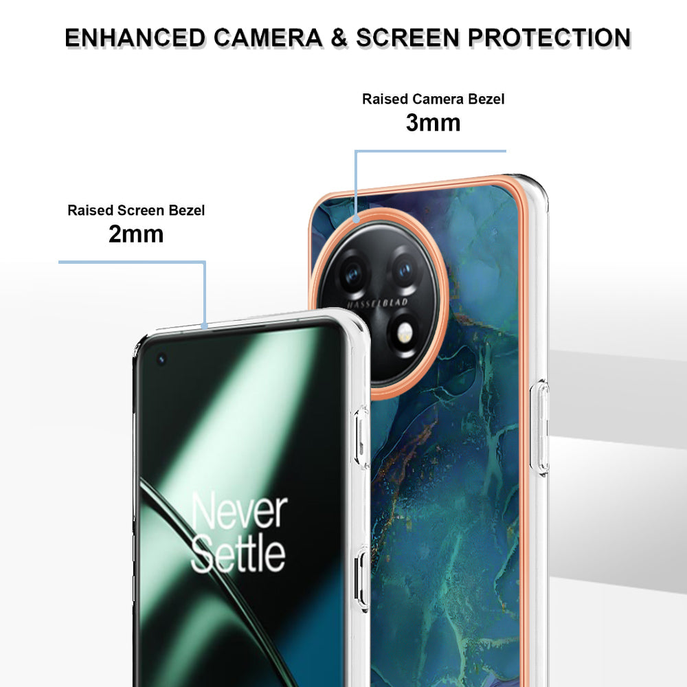 YB IMD Series-16 Style E Phone Case For OnePlus 11 5G , 2.0mm Electroplating IMD Marble Pattern TPU Cover - Green