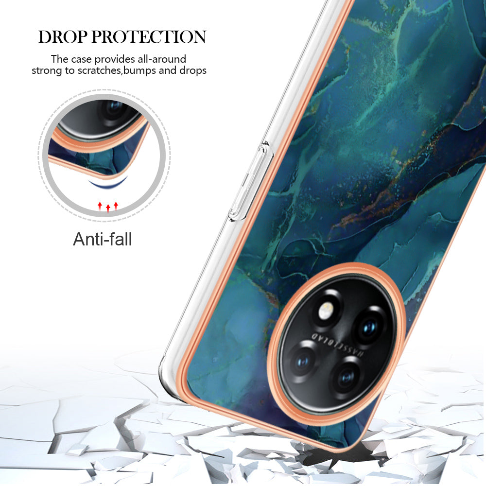 YB IMD Series-16 Style E Phone Case For OnePlus 11 5G , 2.0mm Electroplating IMD Marble Pattern TPU Cover - Green