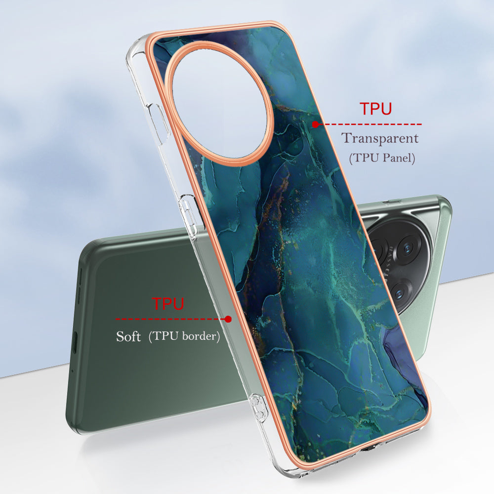 YB IMD Series-16 Style E Phone Case For OnePlus 11 5G , 2.0mm Electroplating IMD Marble Pattern TPU Cover - Green