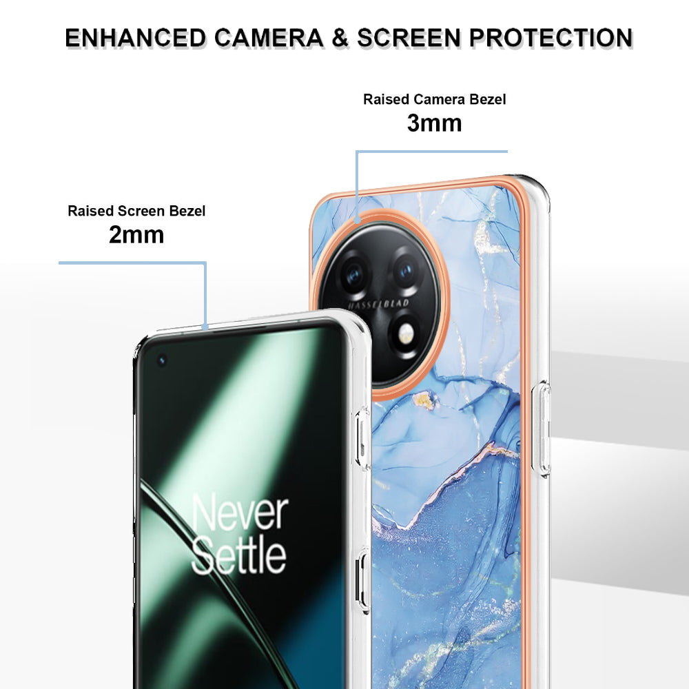 YB IMD Series-16 Style E Phone Case For OnePlus 11 5G , 2.0mm Electroplating IMD Marble Pattern TPU Cover - Blue