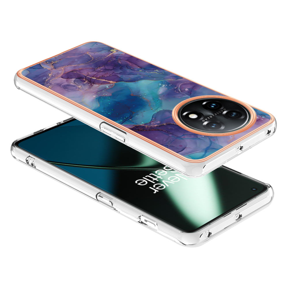 YB IMD Series-16 Style E Phone Case For OnePlus 11 5G , 2.0mm Electroplating IMD Marble Pattern TPU Cover - Purple