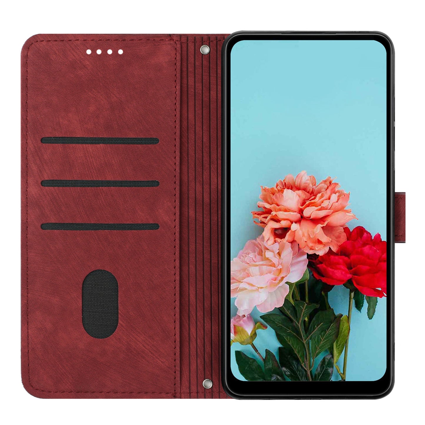 For OnePlus 11 5G Shockproof Phone Case Stand Imprinted Lines PU Leather Wallet Skin-touch Phone Cover - Red