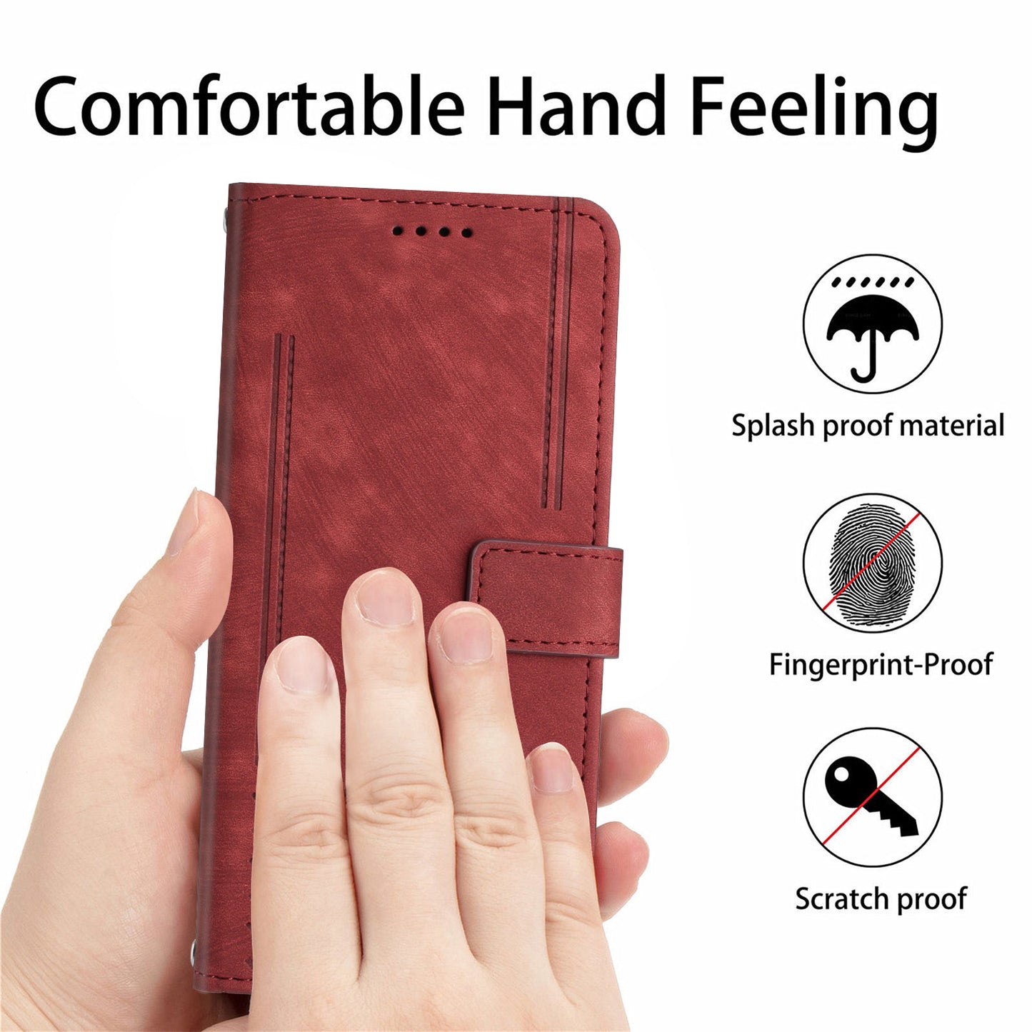 For OnePlus 11 5G Shockproof Phone Case Stand Imprinted Lines PU Leather Wallet Skin-touch Phone Cover - Red