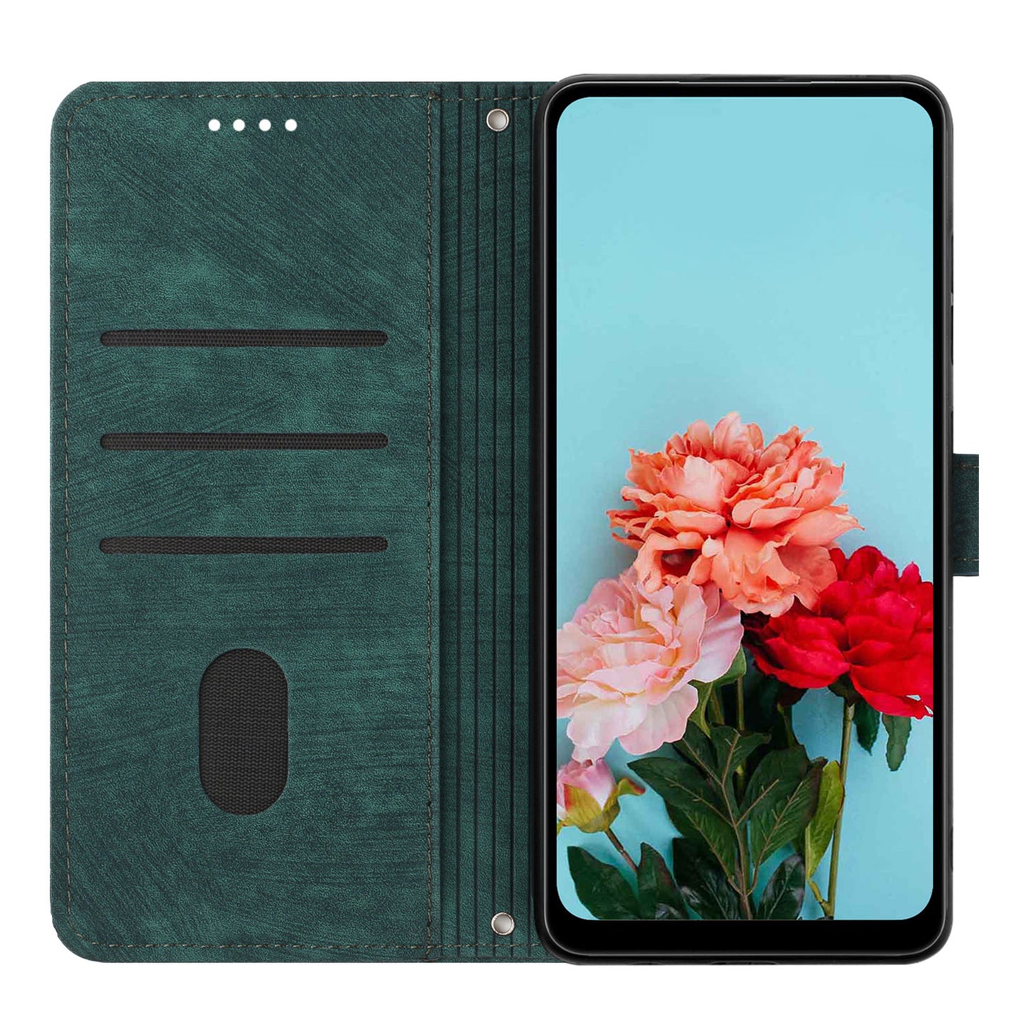 For OnePlus 11 5G Shockproof Phone Case Stand Imprinted Lines PU Leather Wallet Skin-touch Phone Cover - Green