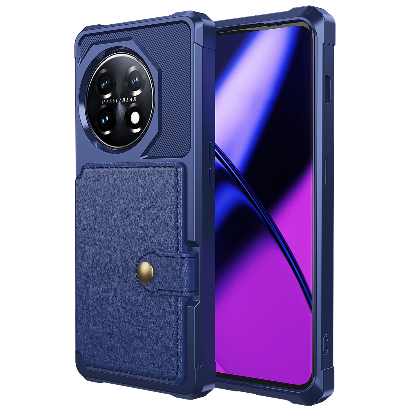 ZM03 For OnePlus 11 5G Shockproof Case PU Leather Coated TPU Phone Cover with Card Holder, Kickstand - Blue