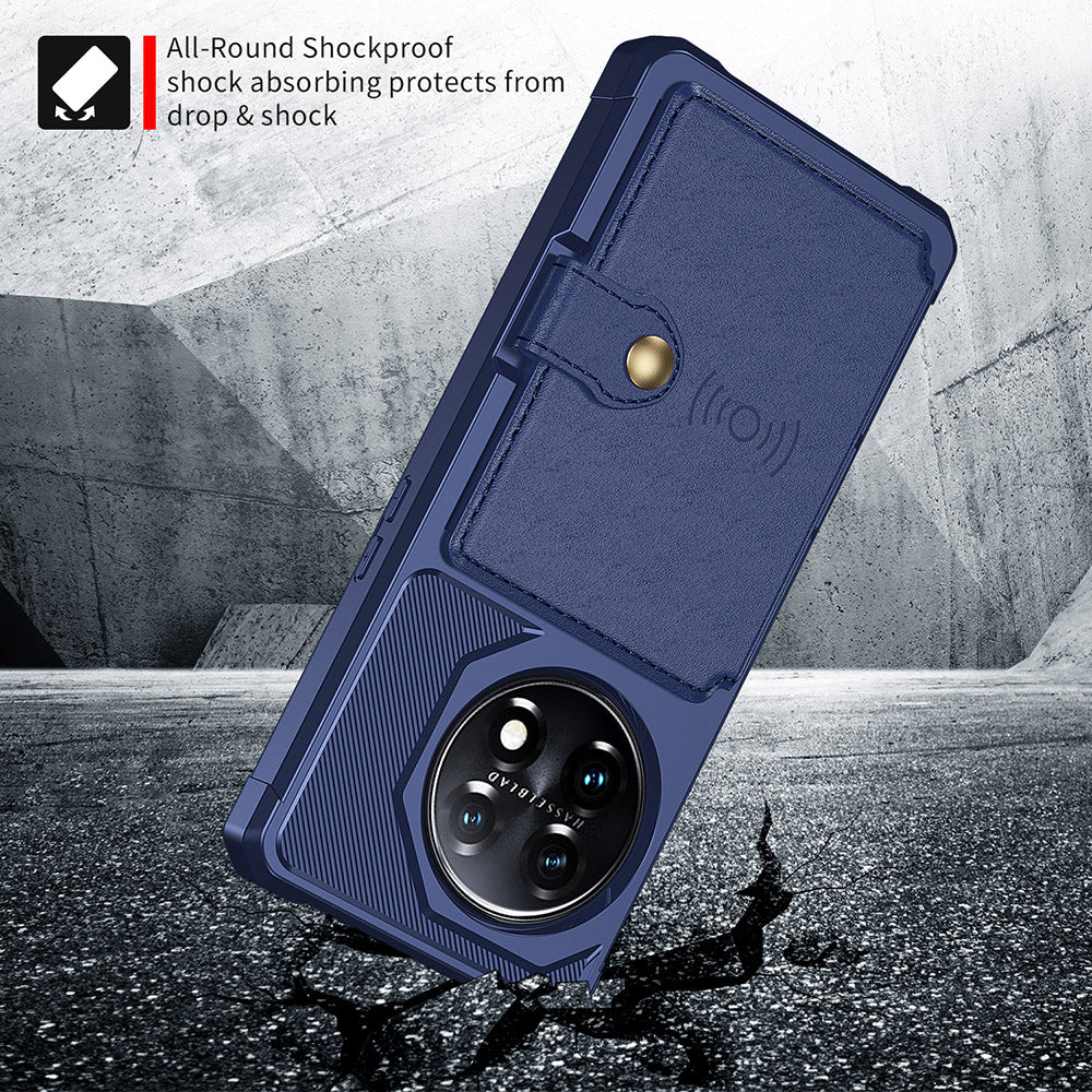 ZM03 For OnePlus 11 5G Shockproof Case PU Leather Coated TPU Phone Cover with Card Holder, Kickstand - Blue