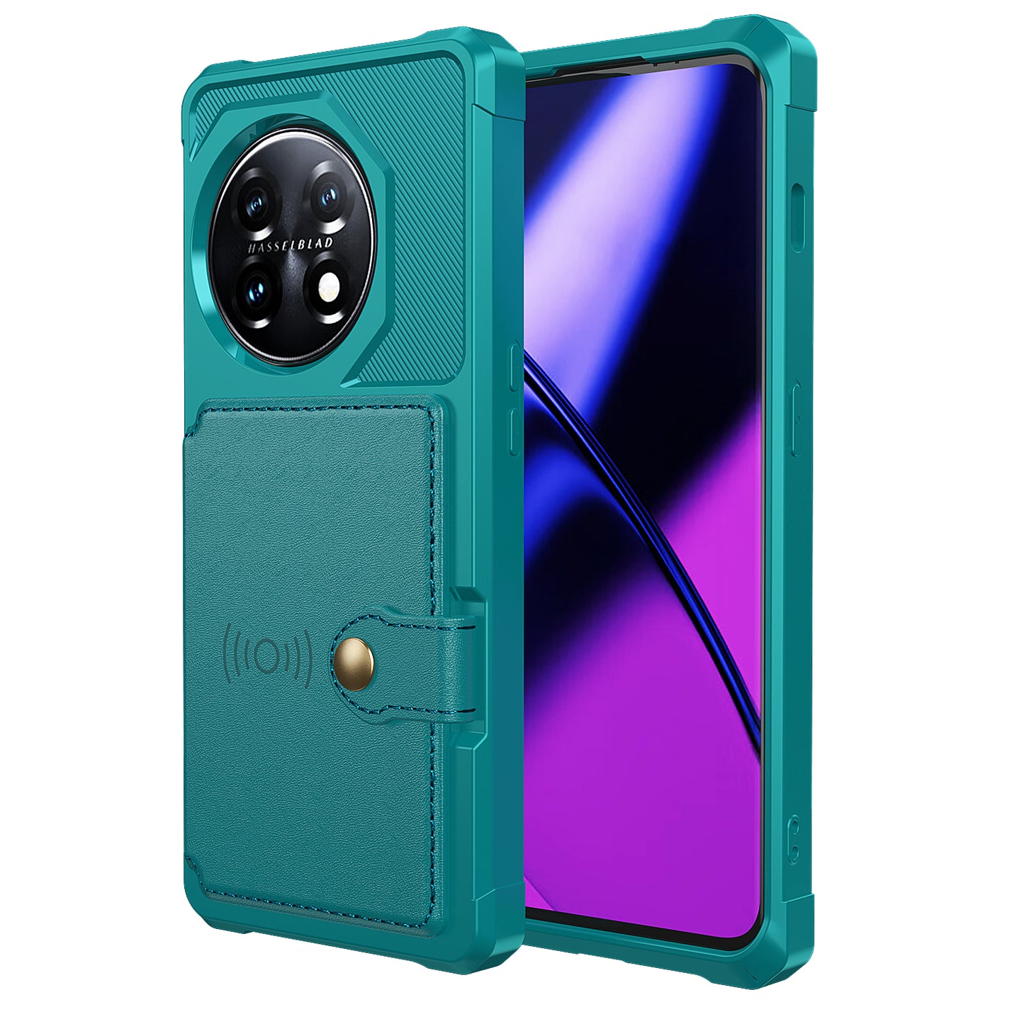 ZM03 For OnePlus 11 5G Shockproof Case PU Leather Coated TPU Phone Cover with Card Holder, Kickstand - Green