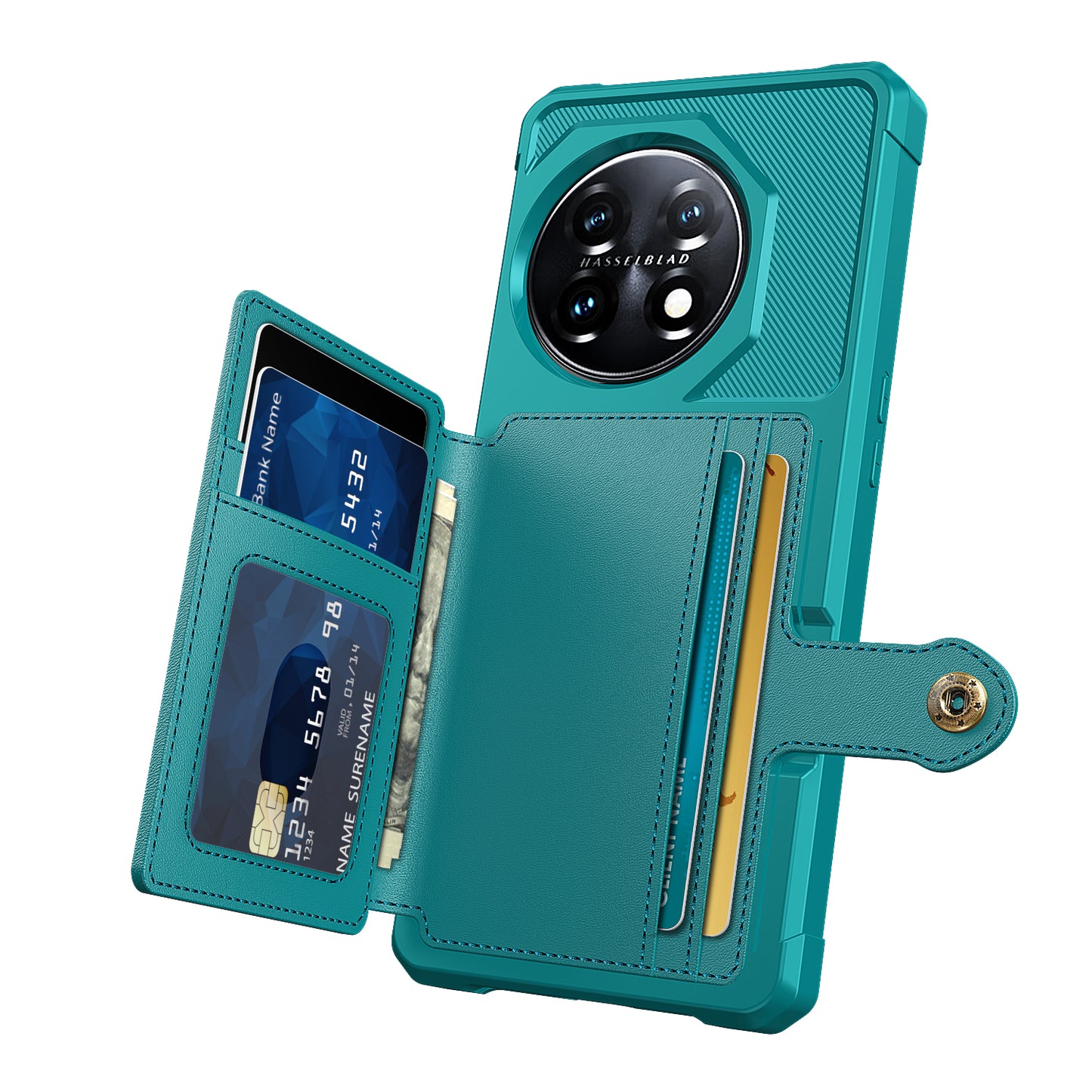 ZM03 For OnePlus 11 5G Shockproof Case PU Leather Coated TPU Phone Cover with Card Holder, Kickstand - Green