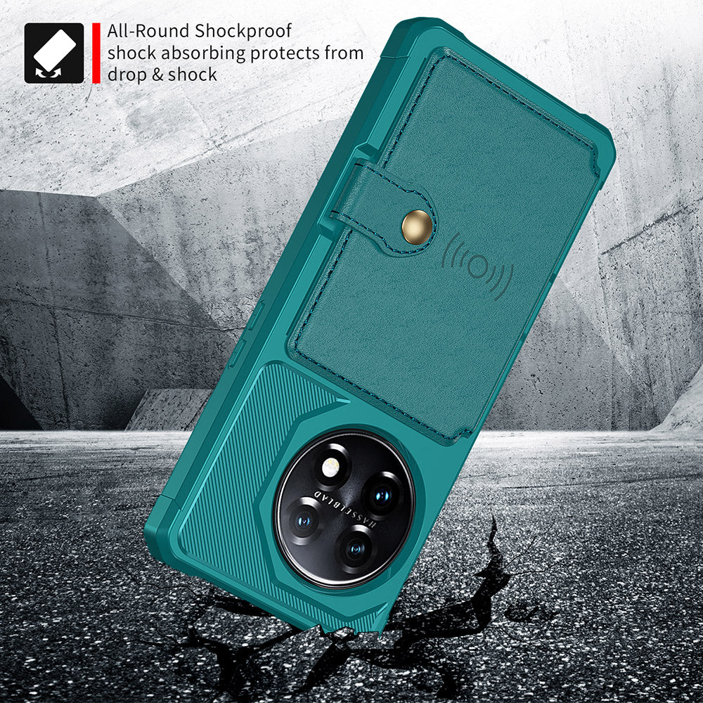 ZM03 For OnePlus 11 5G Shockproof Case PU Leather Coated TPU Phone Cover with Card Holder, Kickstand - Green
