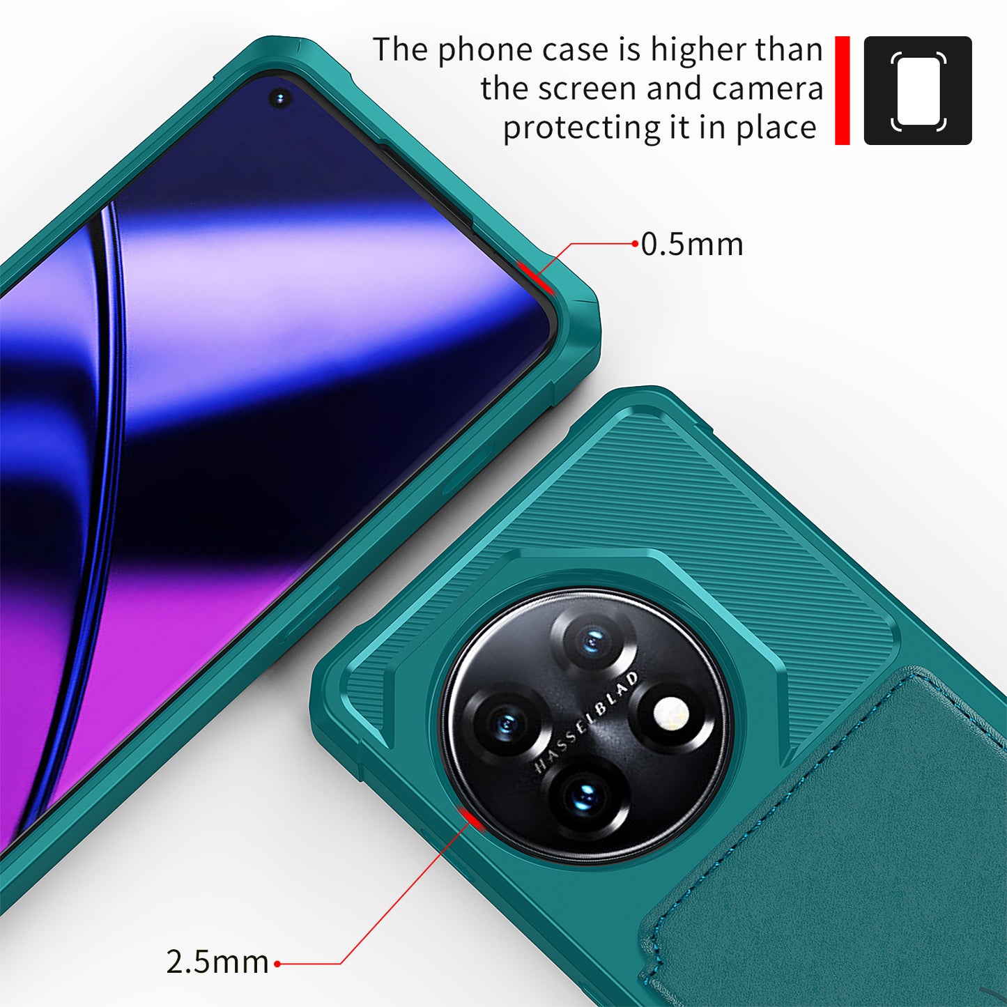 ZM03 For OnePlus 11 5G Shockproof Case PU Leather Coated TPU Phone Cover with Card Holder, Kickstand - Green