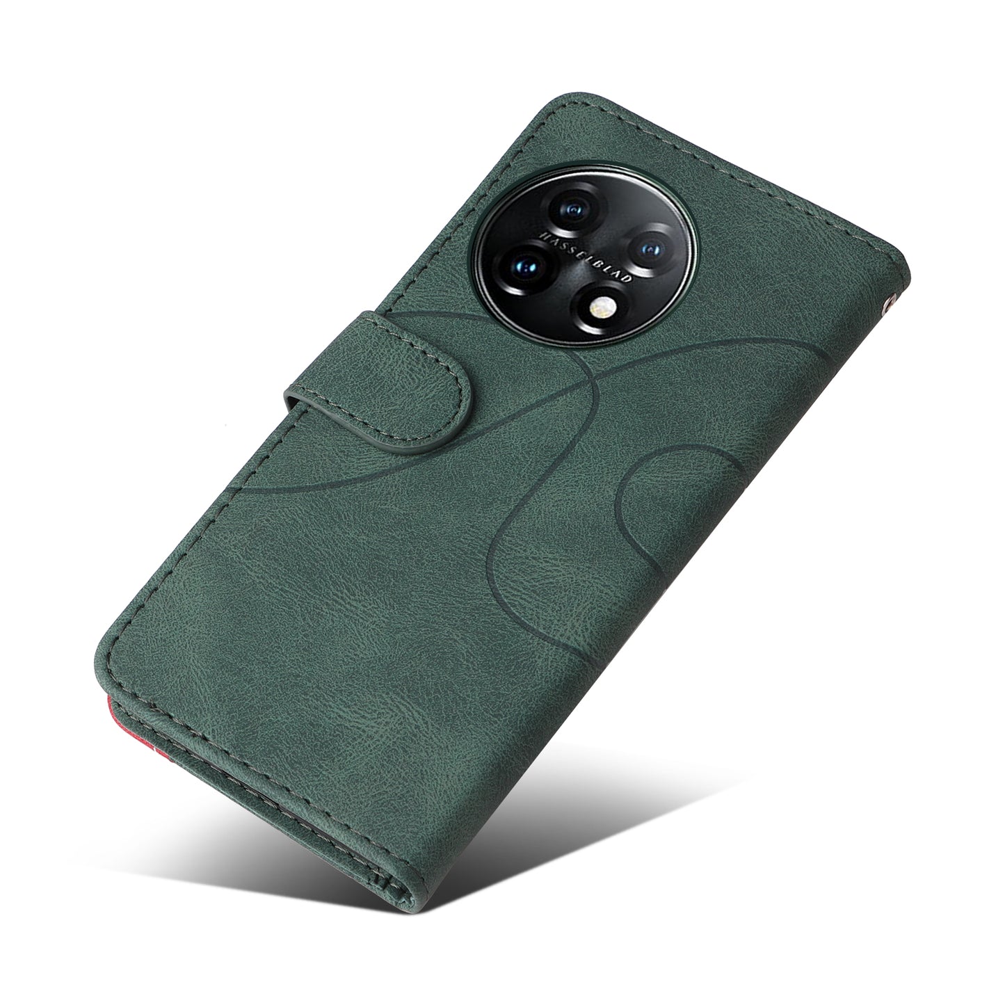 KT Leather Series-1 For OnePlus 11 5G Wallet Stand Protective Case Dual-color Splicing PU Leather Phone Cover - Green
