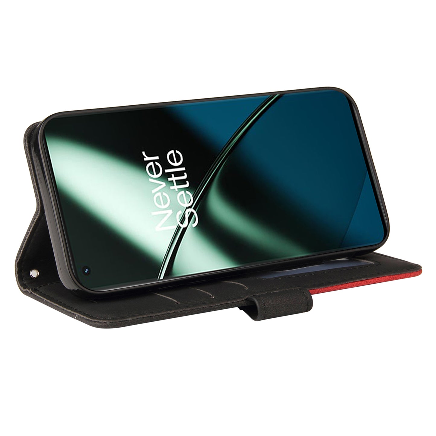 KT Leather Series-1 For OnePlus 11 5G Wallet Stand Protective Case Dual-color Splicing PU Leather Phone Cover - Black