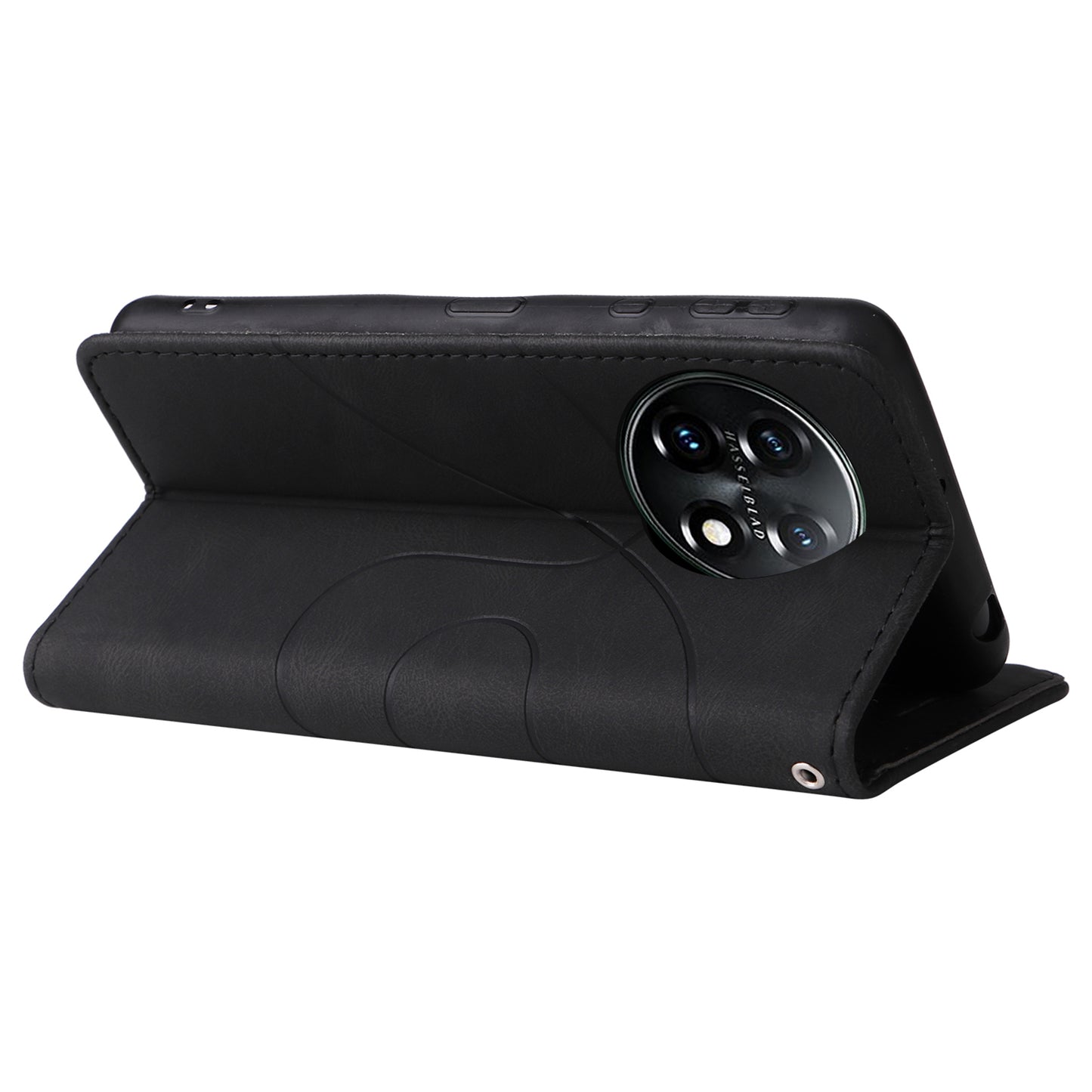 KT Leather Series-1 For OnePlus 11 5G Wallet Stand Protective Case Dual-color Splicing PU Leather Phone Cover - Black