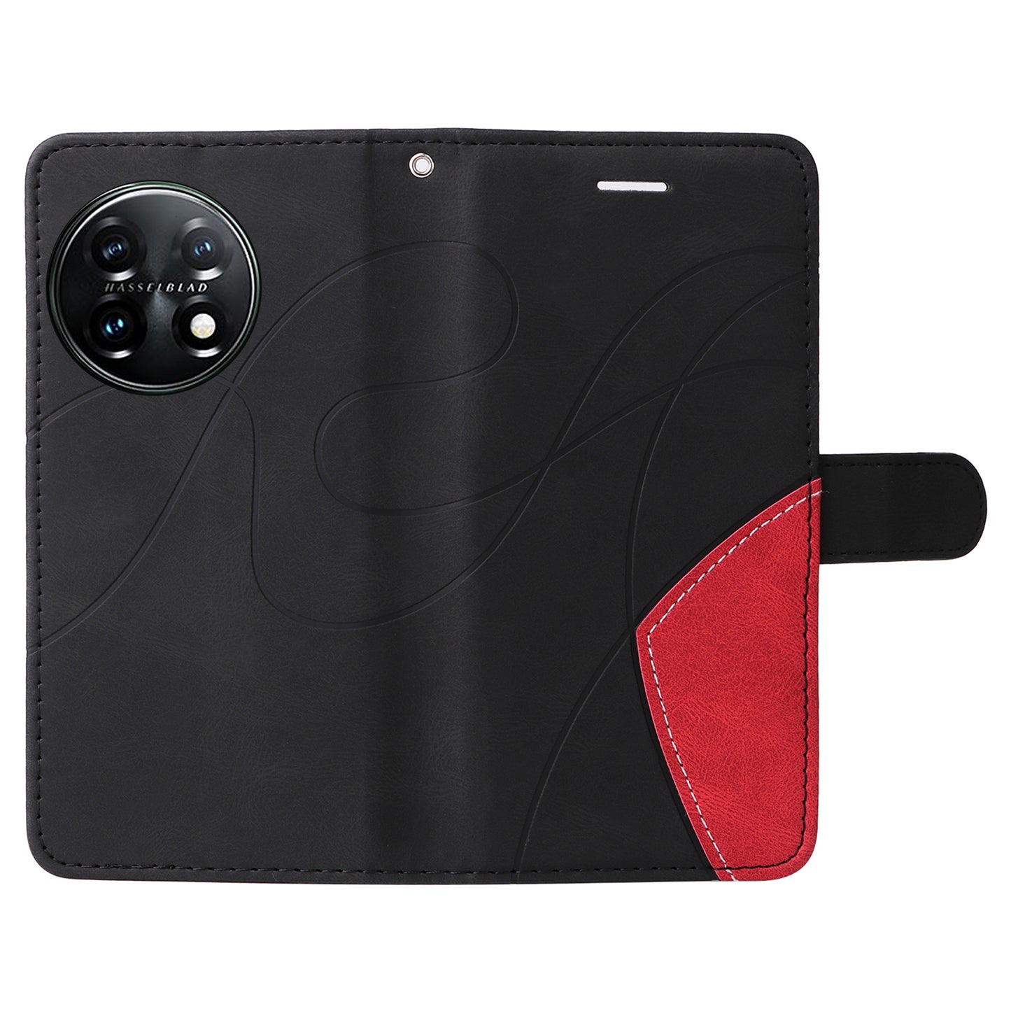 KT Leather Series-1 For OnePlus 11 5G Wallet Stand Protective Case Dual-color Splicing PU Leather Phone Cover - Black