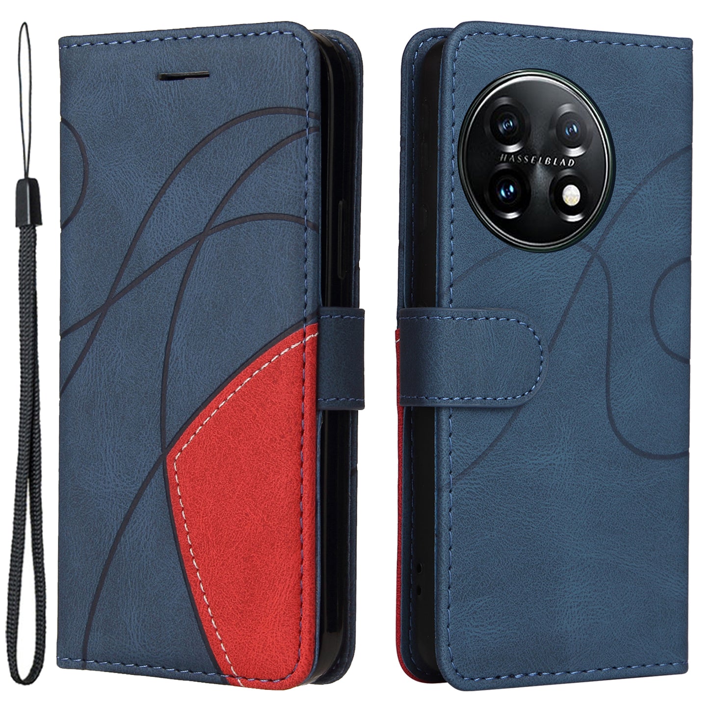 KT Leather Series-1 For OnePlus 11 5G Wallet Stand Protective Case Dual-color Splicing PU Leather Phone Cover - Blue