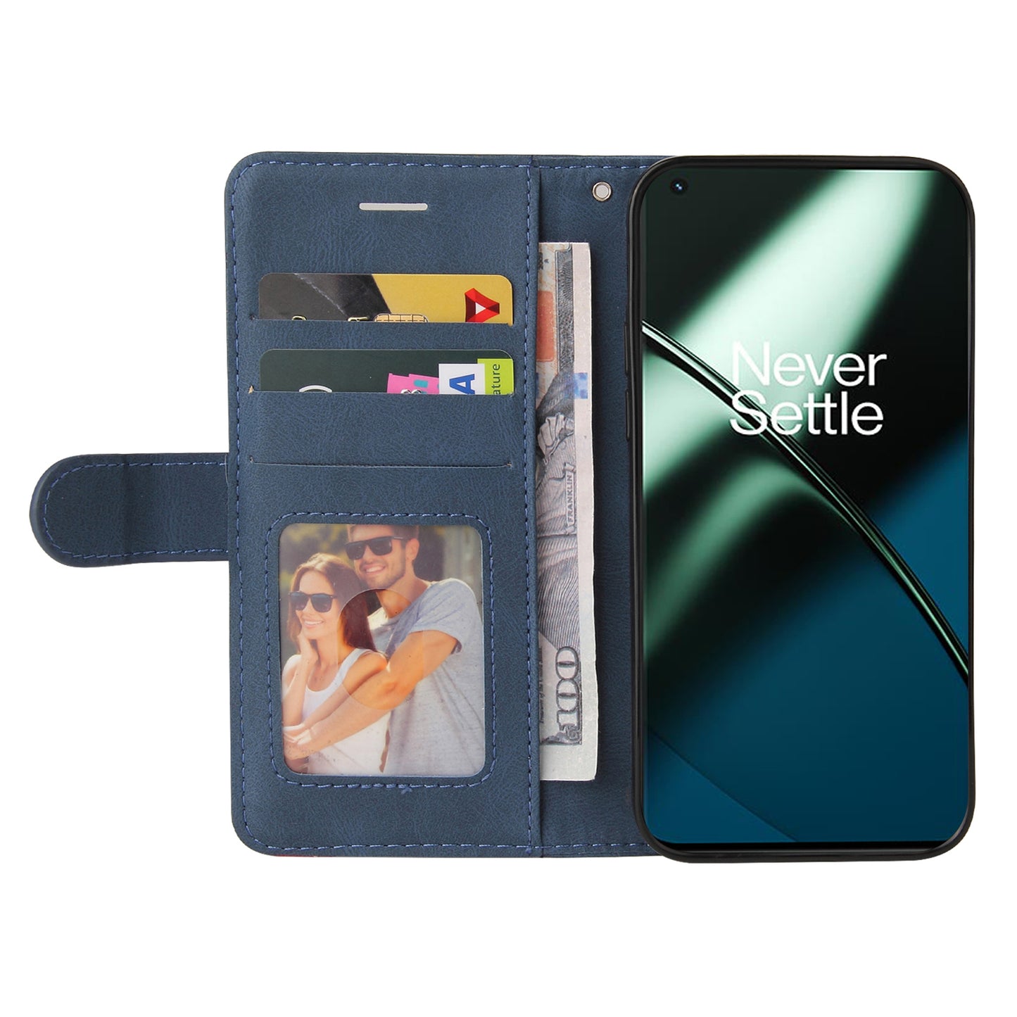 KT Leather Series-1 For OnePlus 11 5G Wallet Stand Protective Case Dual-color Splicing PU Leather Phone Cover - Blue