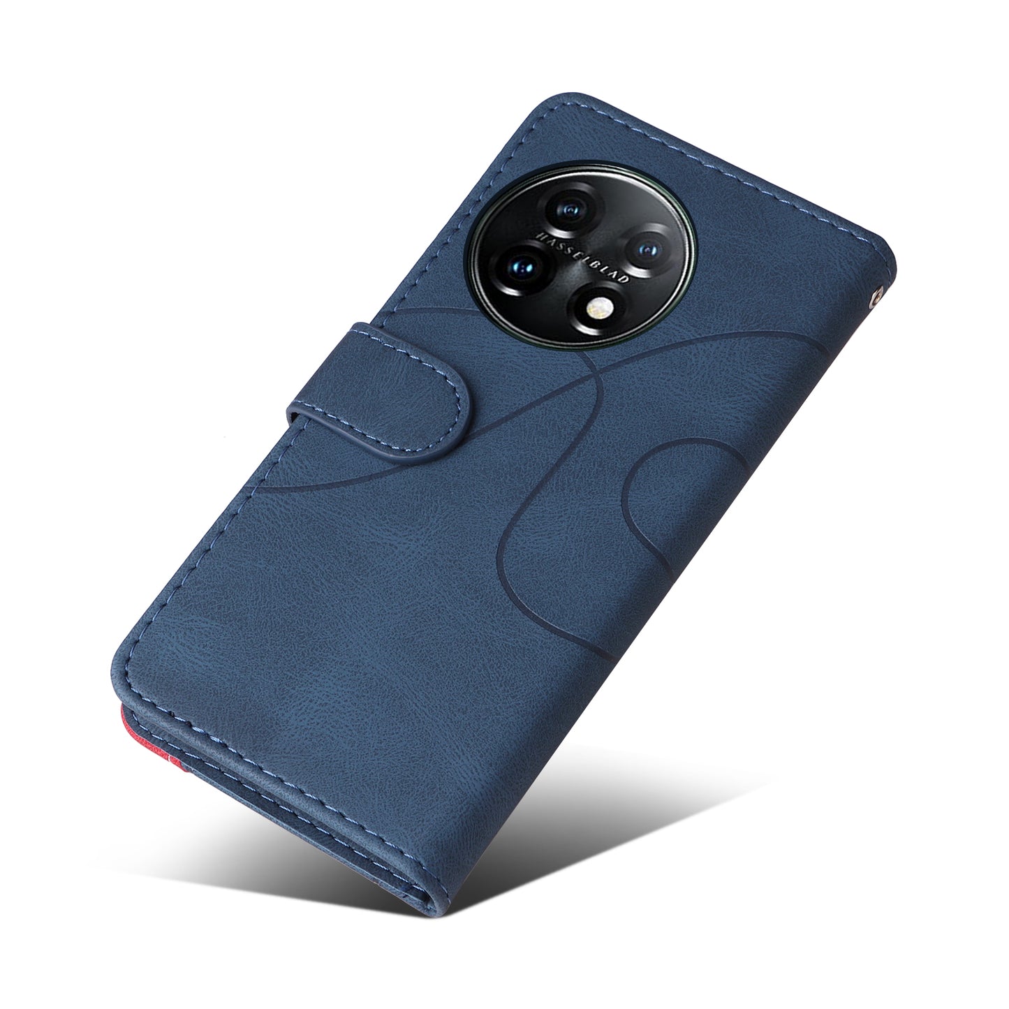 KT Leather Series-1 For OnePlus 11 5G Wallet Stand Protective Case Dual-color Splicing PU Leather Phone Cover - Blue