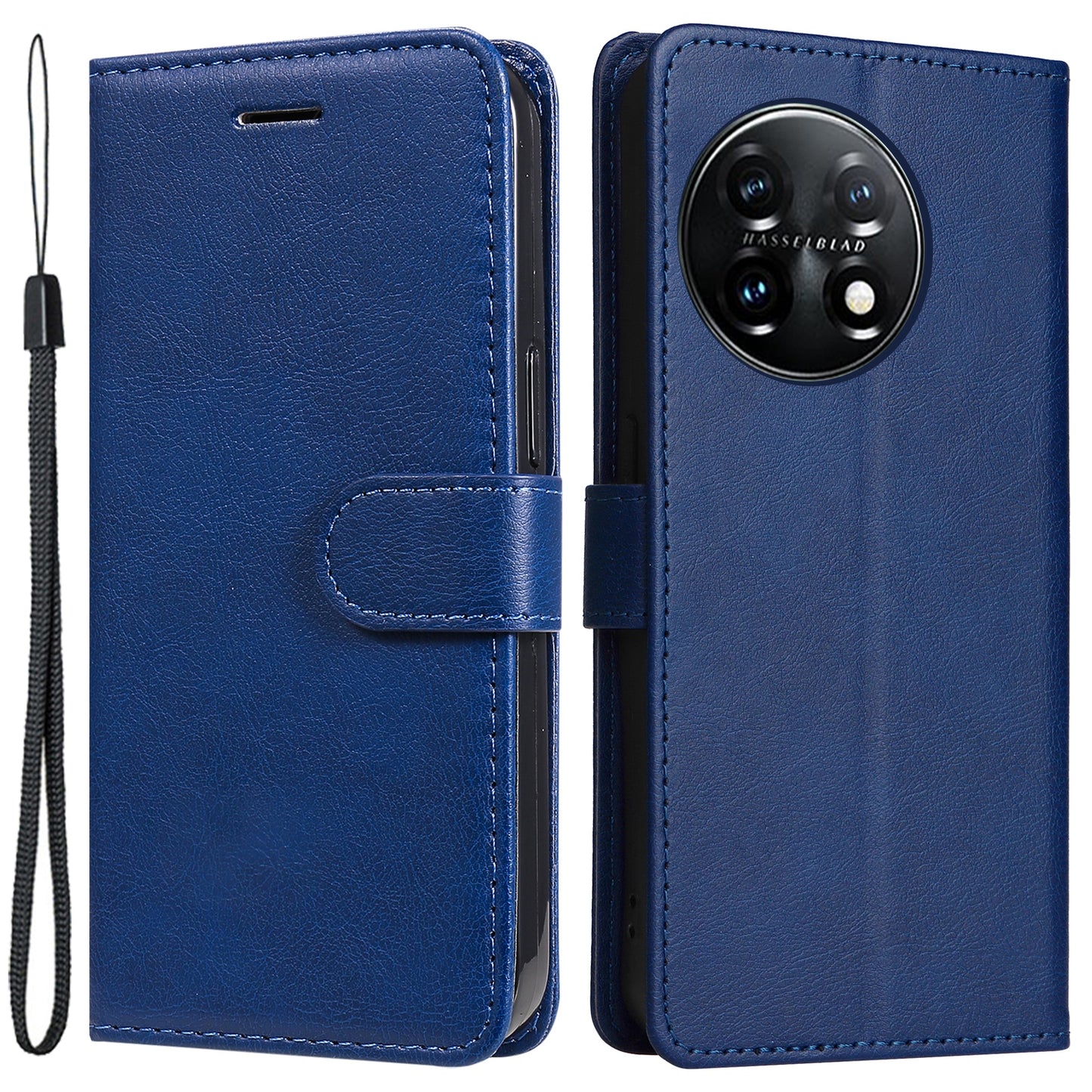 KT Leather Series-2 For OnePlus 11 5G Flip Stand Phone Cover PU Leather Solid Color Wallet Case - Blue
