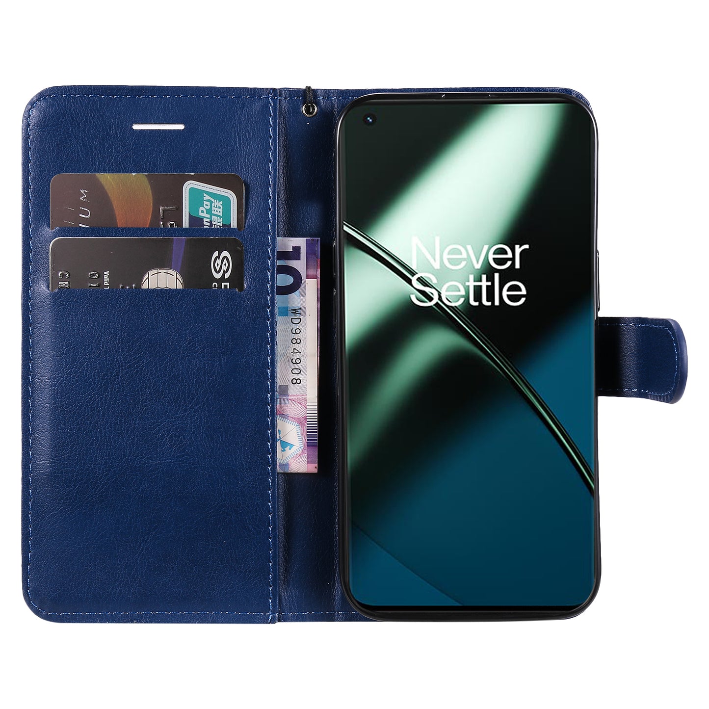 KT Leather Series-2 For OnePlus 11 5G Flip Stand Phone Cover PU Leather Solid Color Wallet Case - Blue