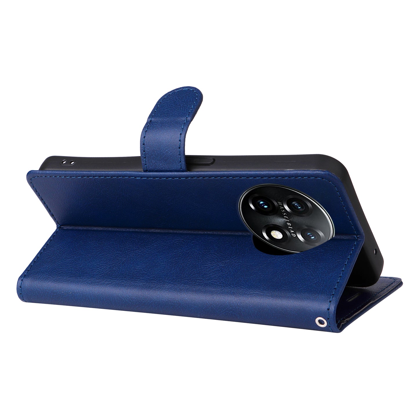 KT Leather Series-2 For OnePlus 11 5G Flip Stand Phone Cover PU Leather Solid Color Wallet Case - Blue