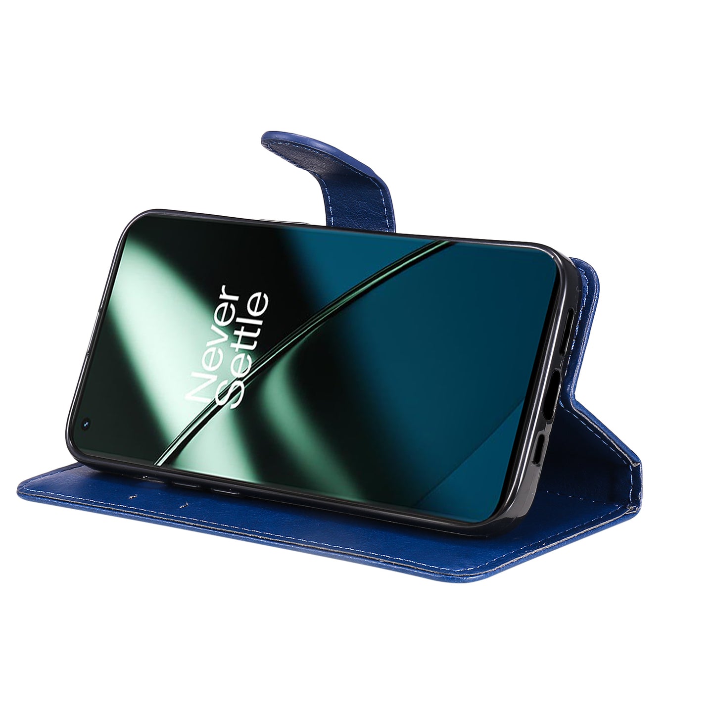 KT Leather Series-2 For OnePlus 11 5G Flip Stand Phone Cover PU Leather Solid Color Wallet Case - Blue