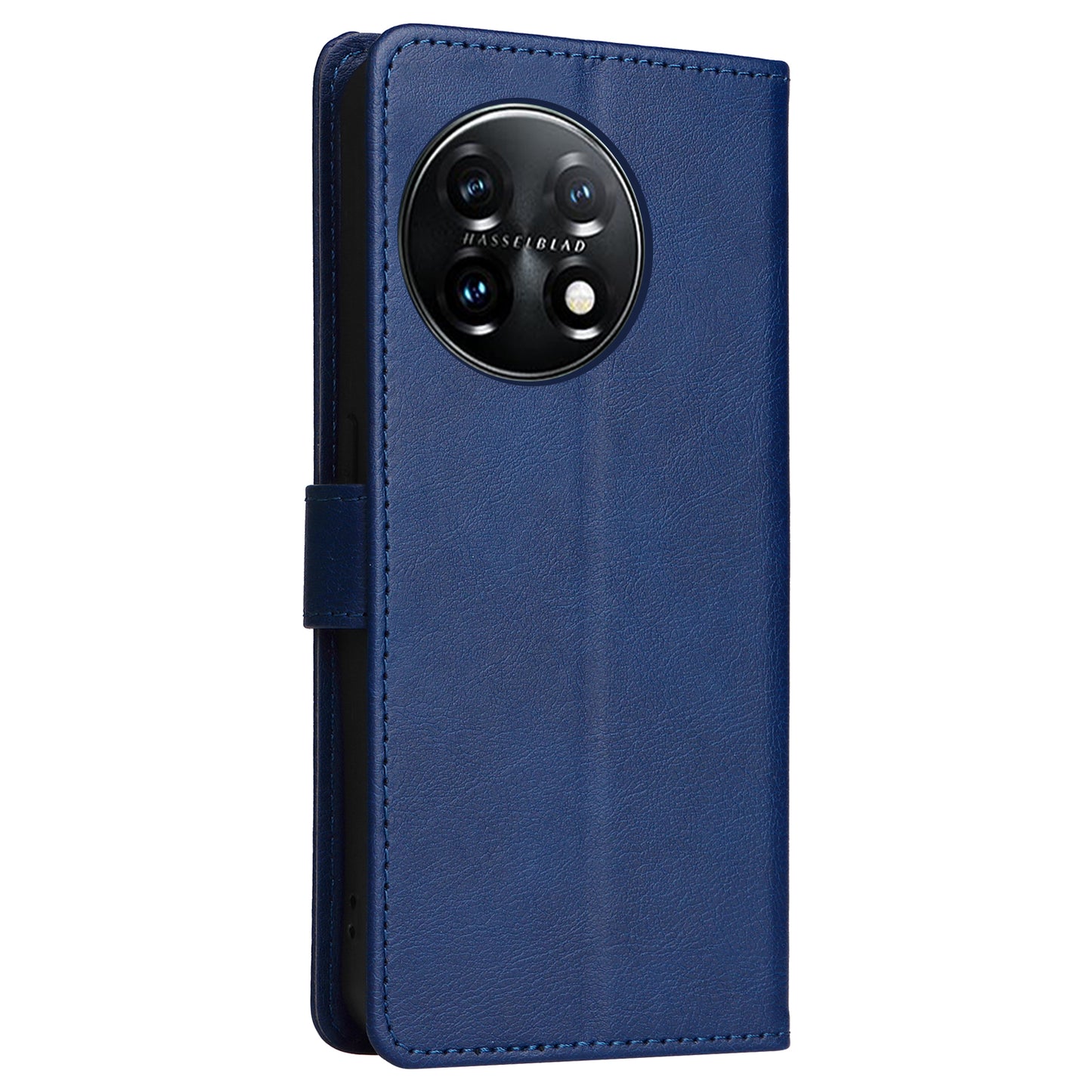 KT Leather Series-2 For OnePlus 11 5G Flip Stand Phone Cover PU Leather Solid Color Wallet Case - Blue