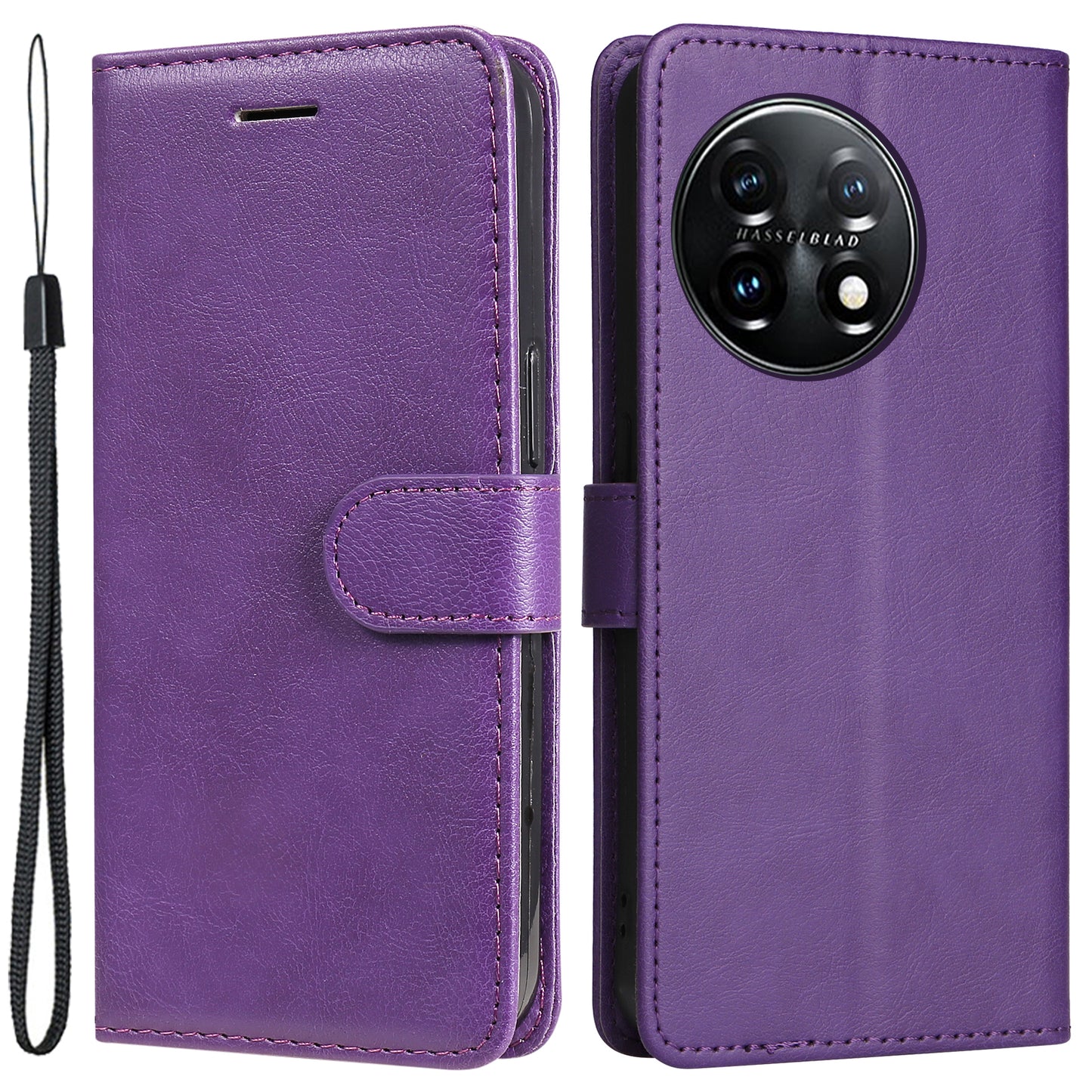 KT Leather Series-2 For OnePlus 11 5G Flip Stand Phone Cover PU Leather Solid Color Wallet Case - Purple