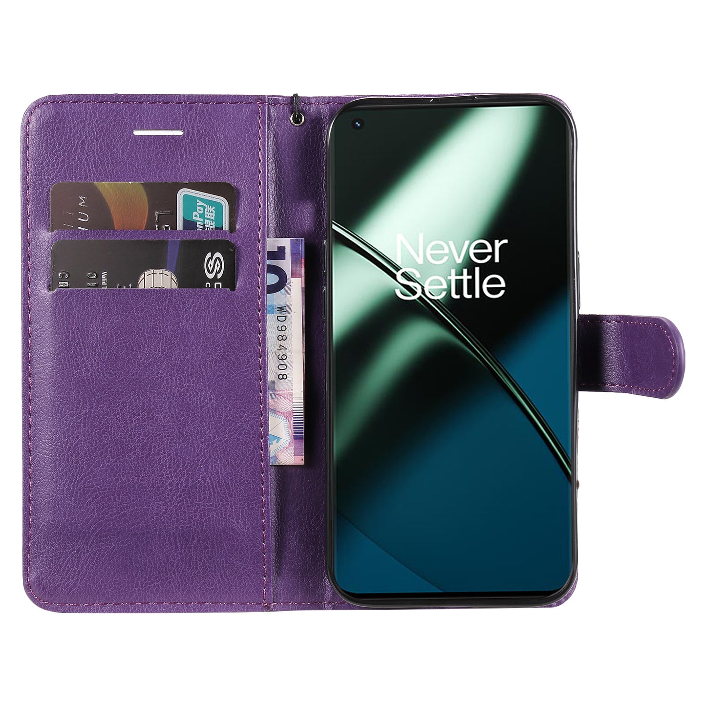 KT Leather Series-2 For OnePlus 11 5G Flip Stand Phone Cover PU Leather Solid Color Wallet Case - Purple