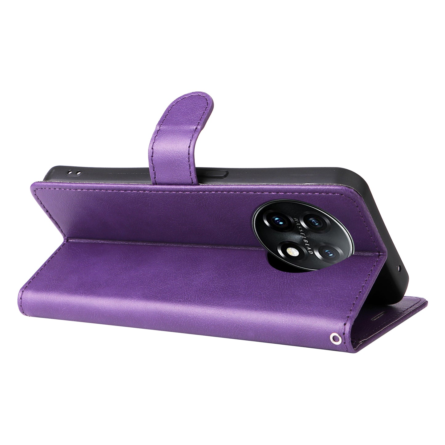 KT Leather Series-2 For OnePlus 11 5G Flip Stand Phone Cover PU Leather Solid Color Wallet Case - Purple