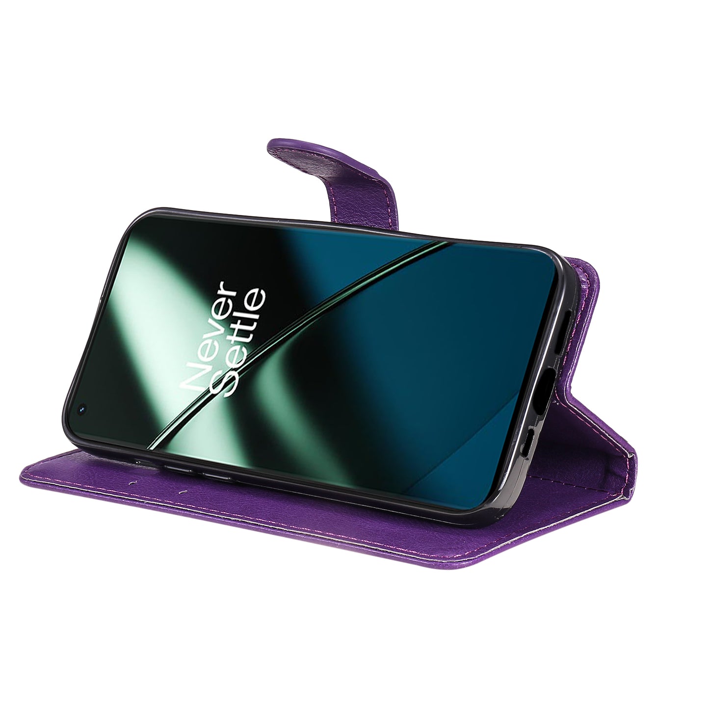 KT Leather Series-2 For OnePlus 11 5G Flip Stand Phone Cover PU Leather Solid Color Wallet Case - Purple