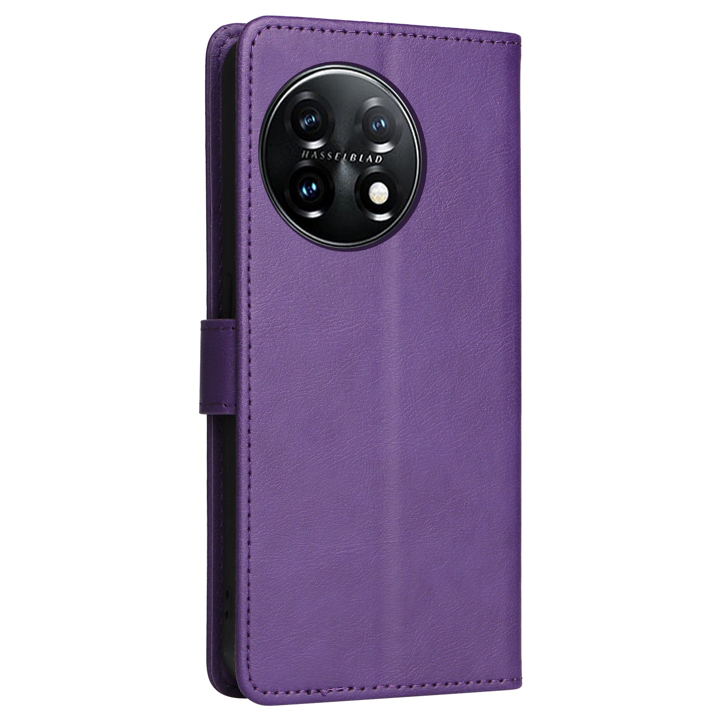 KT Leather Series-2 For OnePlus 11 5G Flip Stand Phone Cover PU Leather Solid Color Wallet Case - Purple