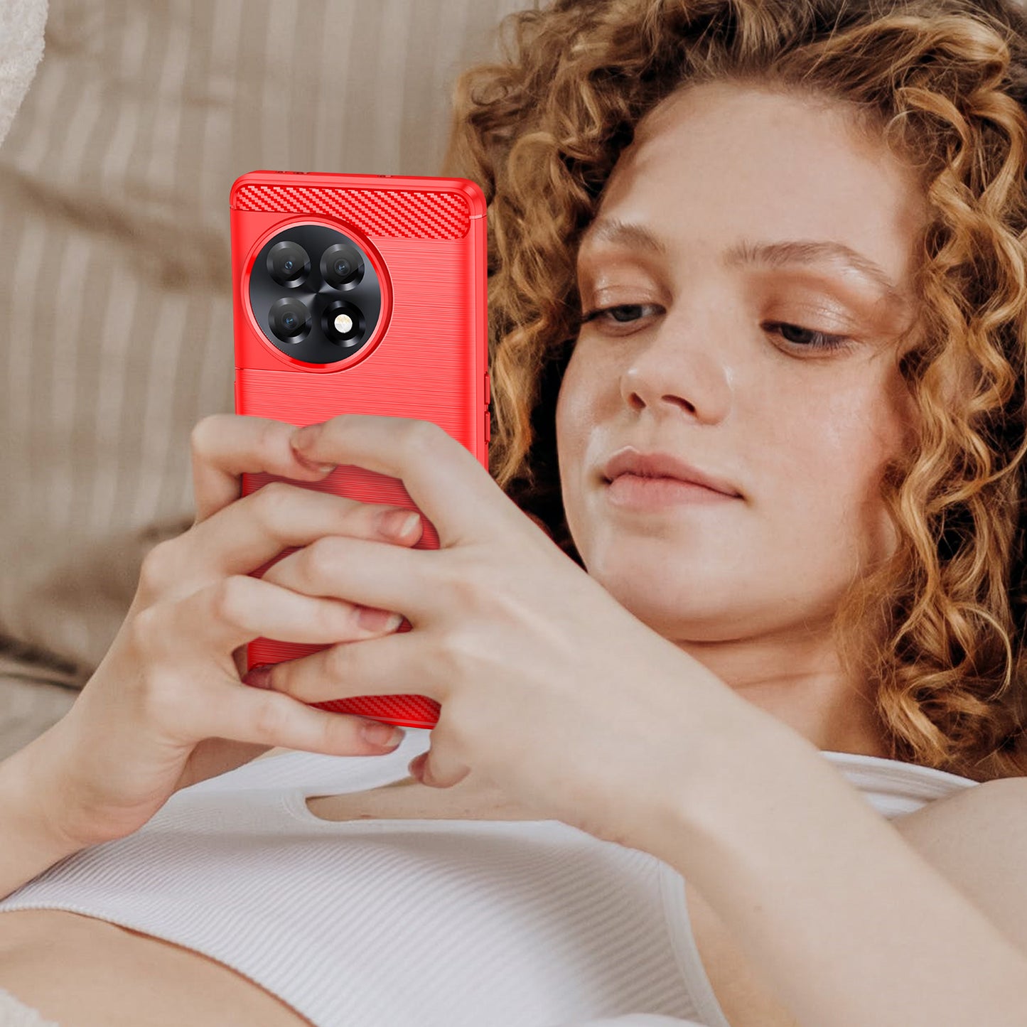 Phone TPU Case for OnePlus Ace 2 5G / 11R 5G , Brushed Carbon Fiber Texture Cell Phone Cover - Red