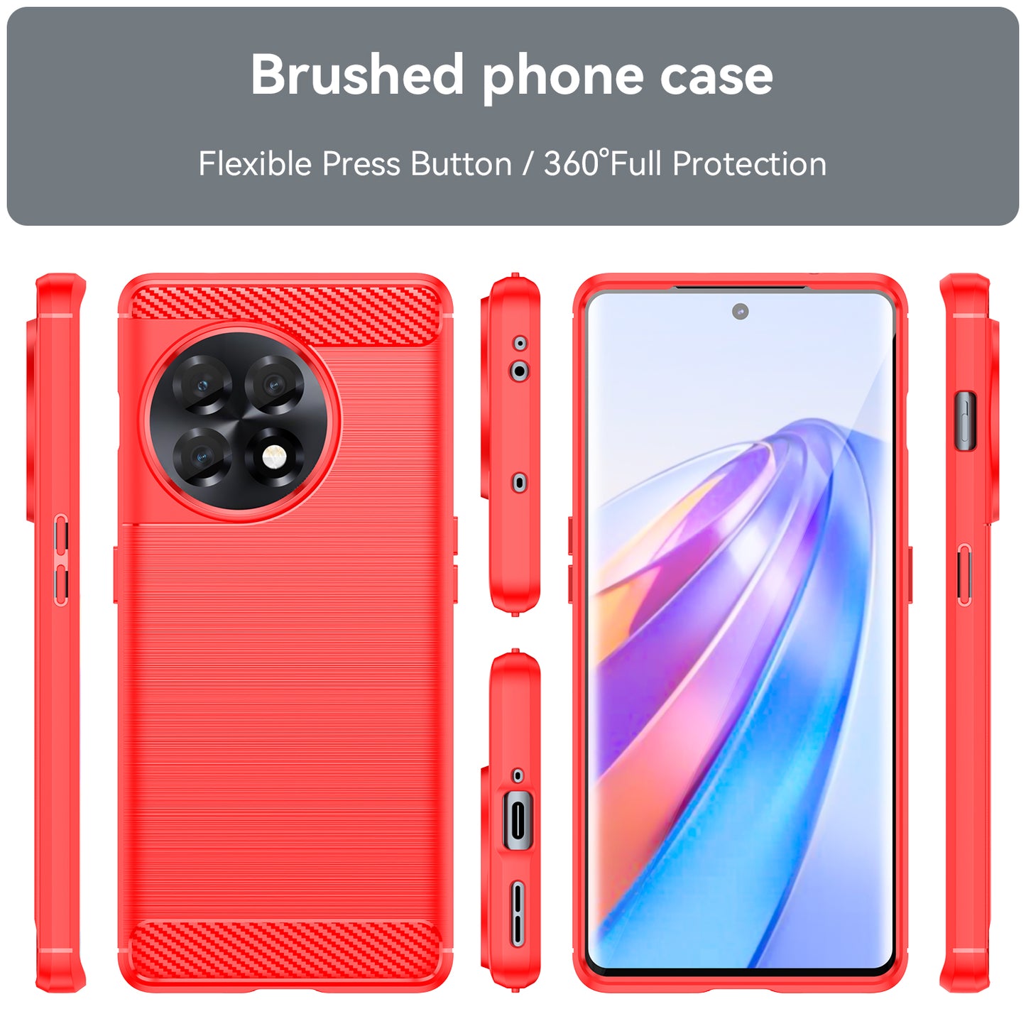 Phone TPU Case for OnePlus Ace 2 5G / 11R 5G , Brushed Carbon Fiber Texture Cell Phone Cover - Red