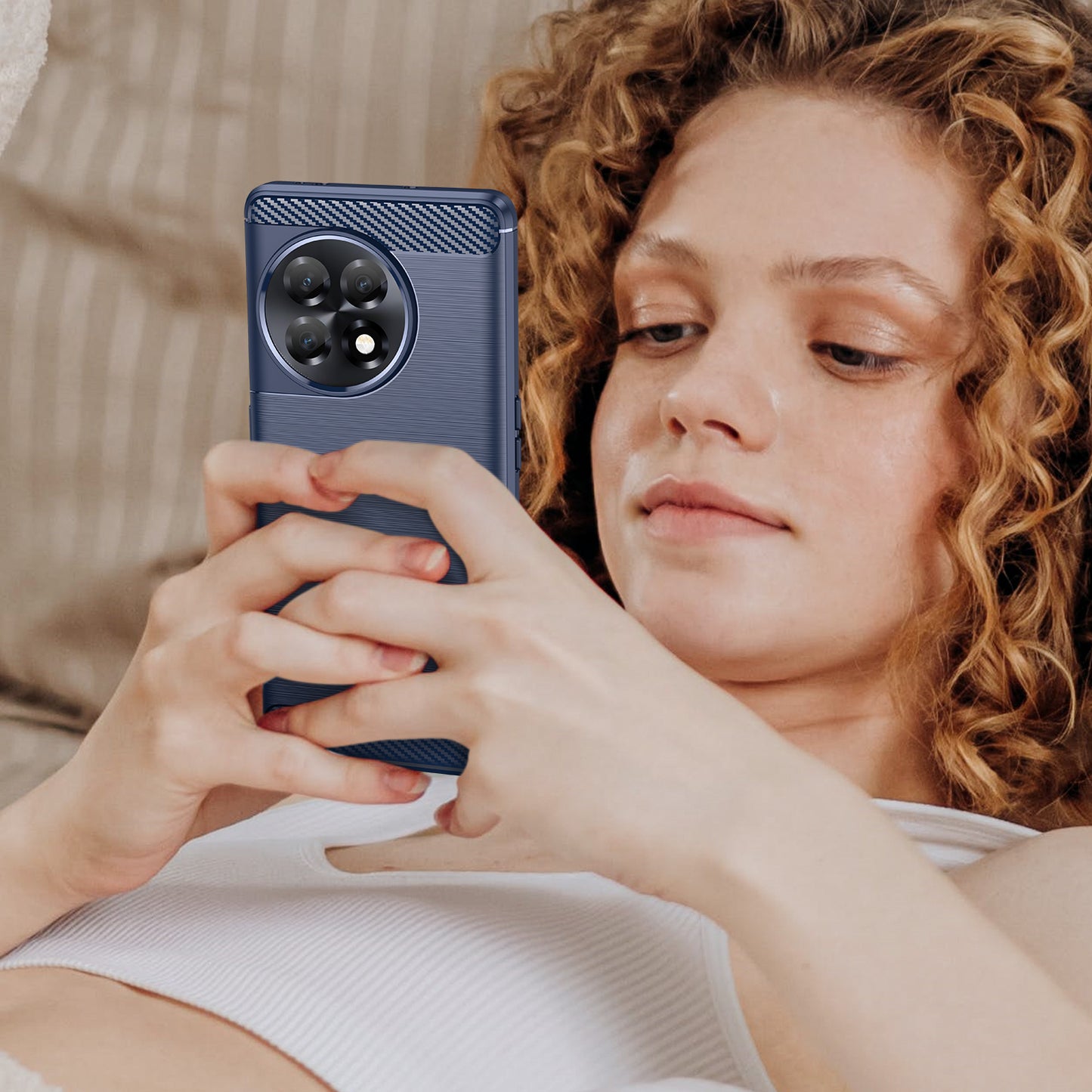 Phone TPU Case for OnePlus Ace 2 5G / 11R 5G , Brushed Carbon Fiber Texture Cell Phone Cover - Blue